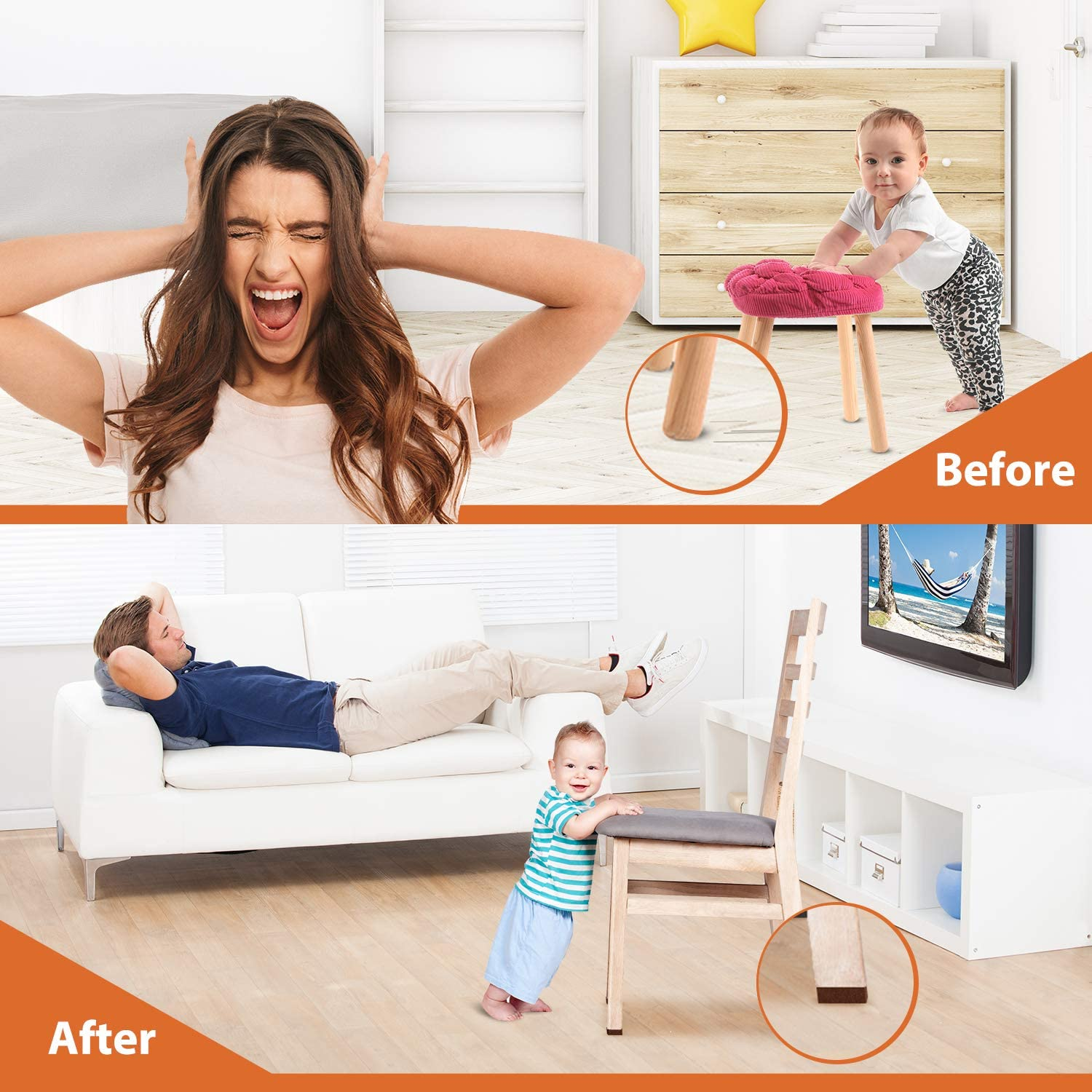 Furniture Pads Felt Pads Pack of 300 5Mm Thick Furniture Felt Pads, Self Adhesive anti Scratch Floor Protectors, Used for Hardwood Tile Wood Floor- Extra 60 Rubber Bumpers (Brown) image number 1