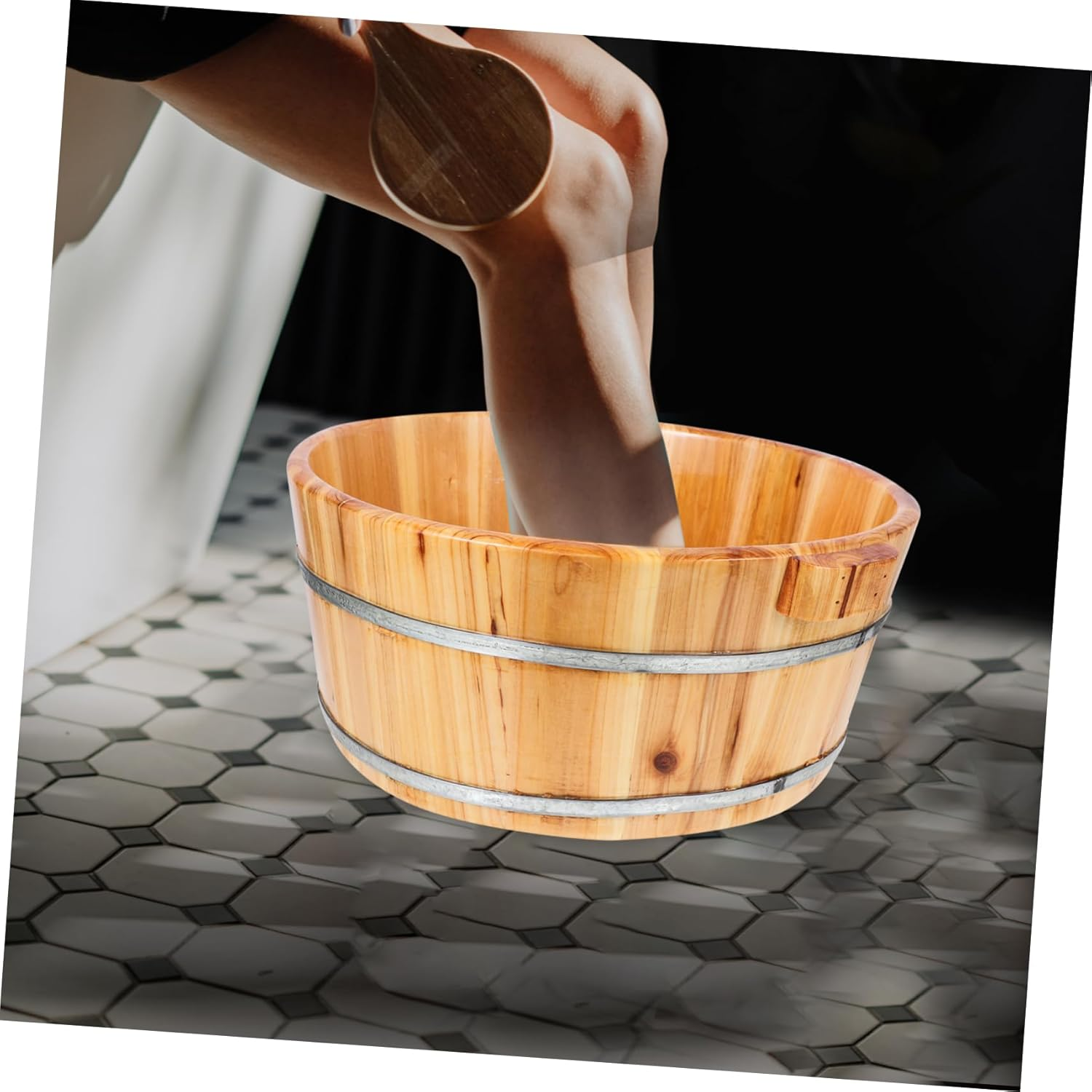 DOITOOL Wooden Foot Soaking Basin Spa Foot Spa Bath Barrel Feet Massage Bucket Foot Washing Tub for Home Spa Sauna Soak Pedicure Dead Skin Remover image number 5