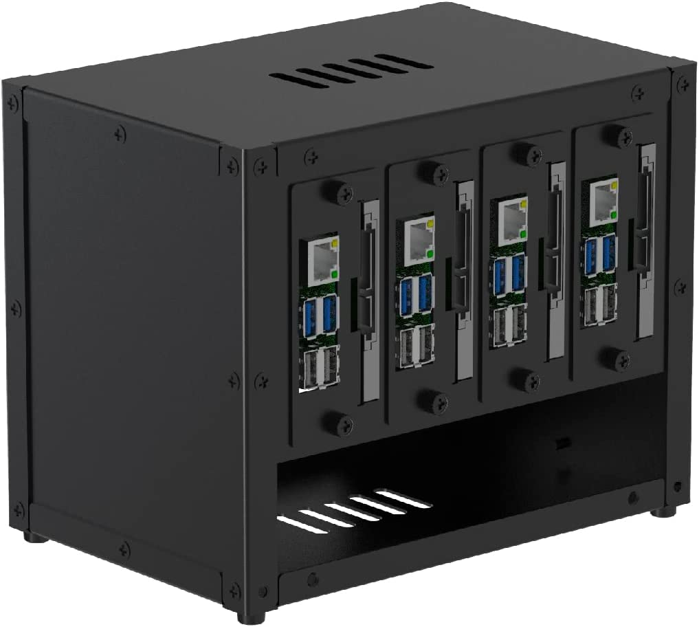 UCTRONICS Upgraded Complete Enclosure for Raspberry Pi Cluster, with 4 Removable Mounting Brackets for Pi 4B, 3B+/3B, and Other B Model and 2 Cooling Fans,Support 4 2.5" SSD and Switch image number 4