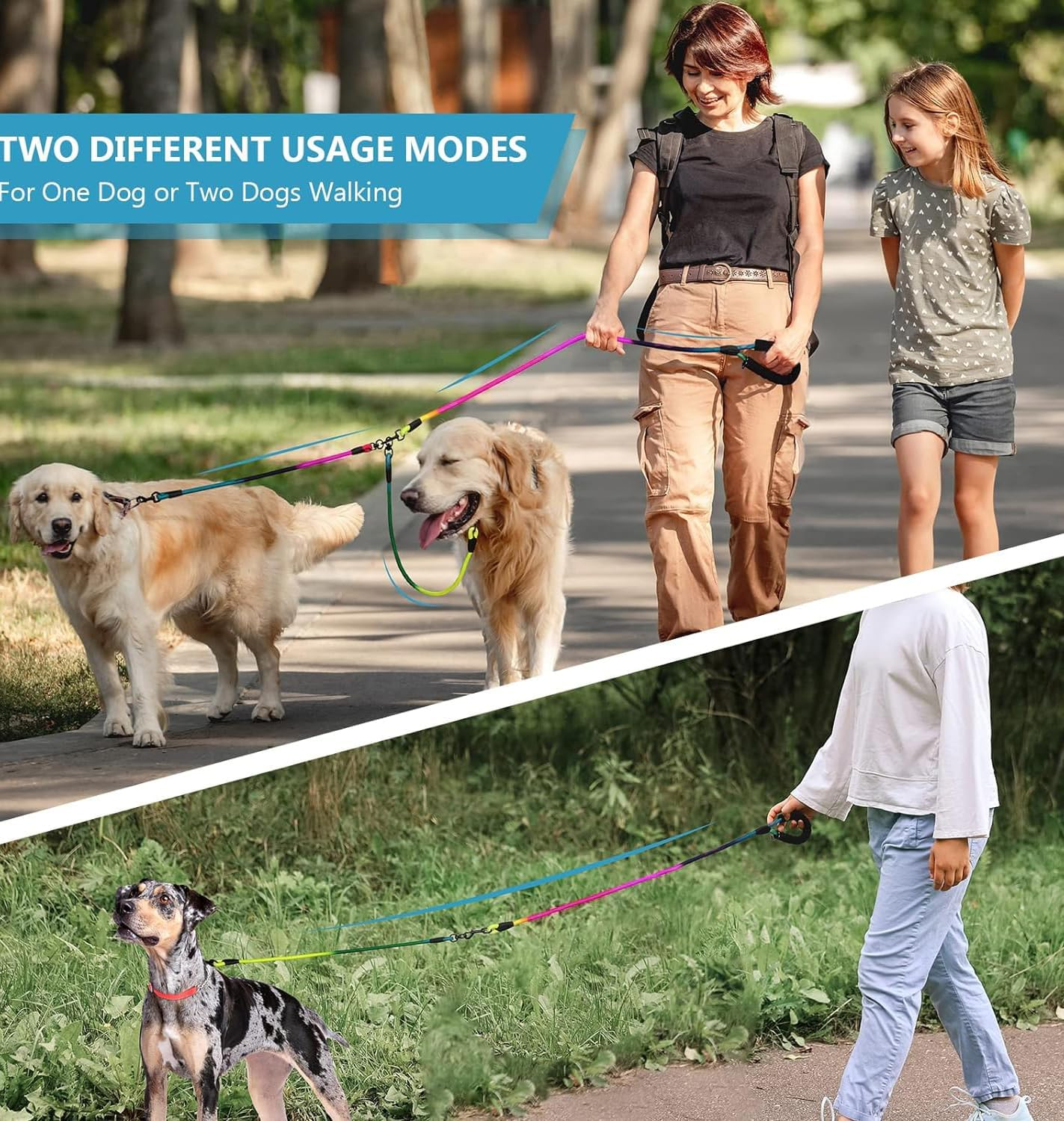 Double Dog Leash for Two Dogs,360 Swivel No Tangle Walking Leash, Dual Dog Leash for Large Medium Small Dogs image number 5