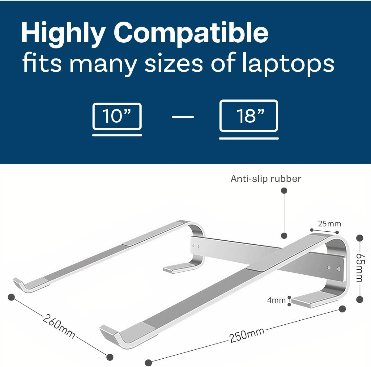 MMOBIEL Laptop Stand - Riser 10 to 18 Inches - Ventilated Laptop Holder Universal - Stand for Desk Compatible with Macbook, Notebook, ASUS and More - Incl. Tools - Aluminum - Metal image number 6