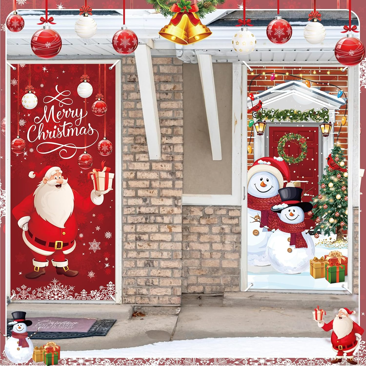 2 Pcs Christmas Door Cover Decoration Christmas Door Decorations Santa Claus Xmas Snowman Door Decorations Sign Window Front Door Party Home Decors Backdrop Banner,35.4 X 78Inch image number 5