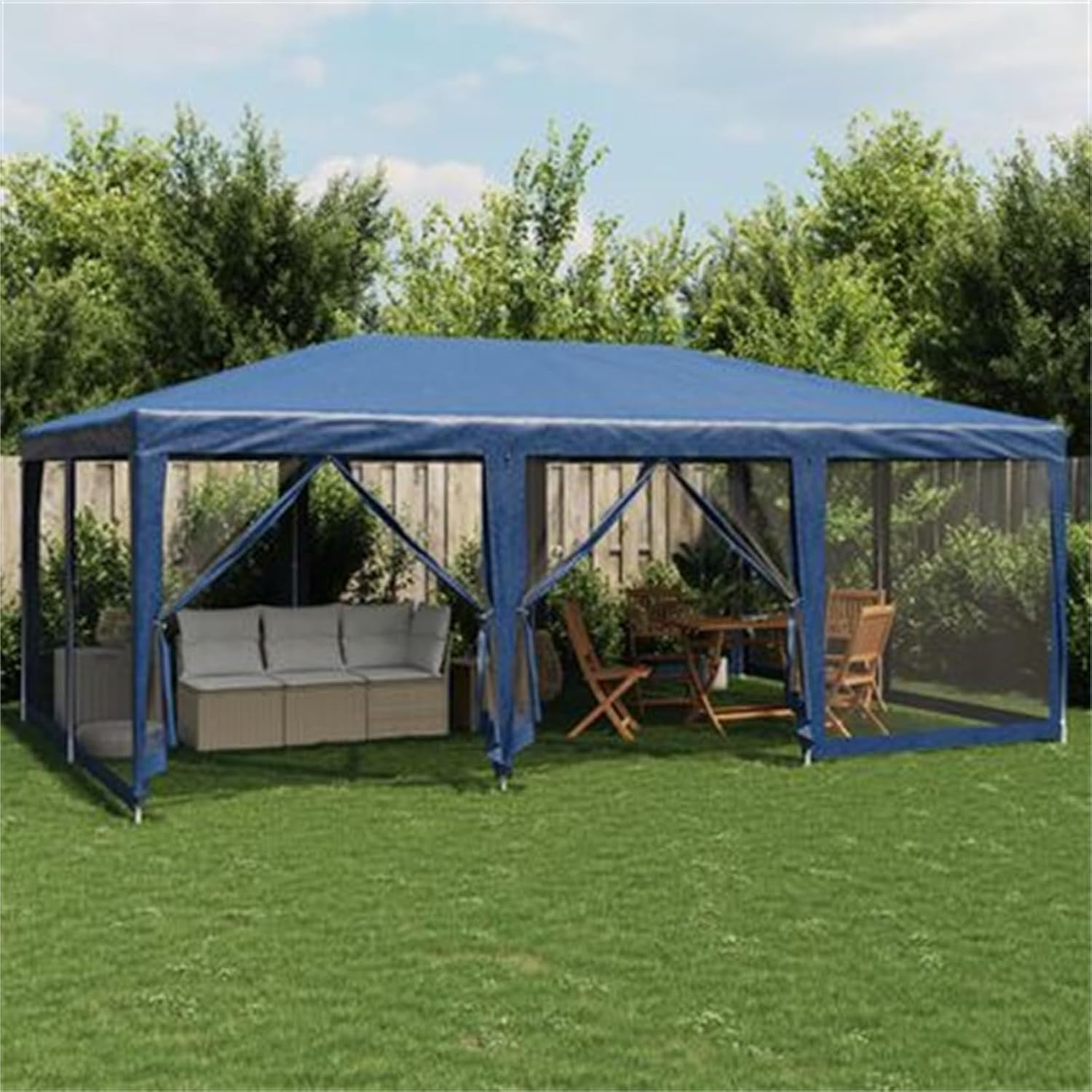 6X4M Marquee Gazebo, Camping Tent Wedding Gazebos Garden Shed 10 Mesh Sidewalls Outdoor Party Canopy Water Resistant and UV Patio Carport Car, Blue image number 3
