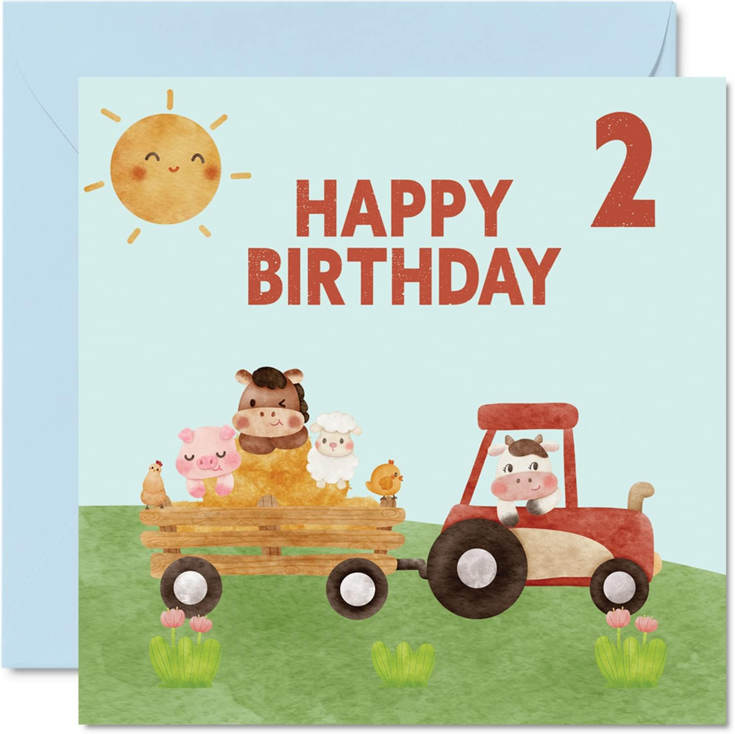 4Th Birthday Card Boy - Farmyard Farm Animals - Happy Birthday Card 4 Year Old Boy Girl, Girls Boys Birthday Cards for Him Her, 145Mm X 145Mm Greeting Card for Son Nephew Grandson Kid Children