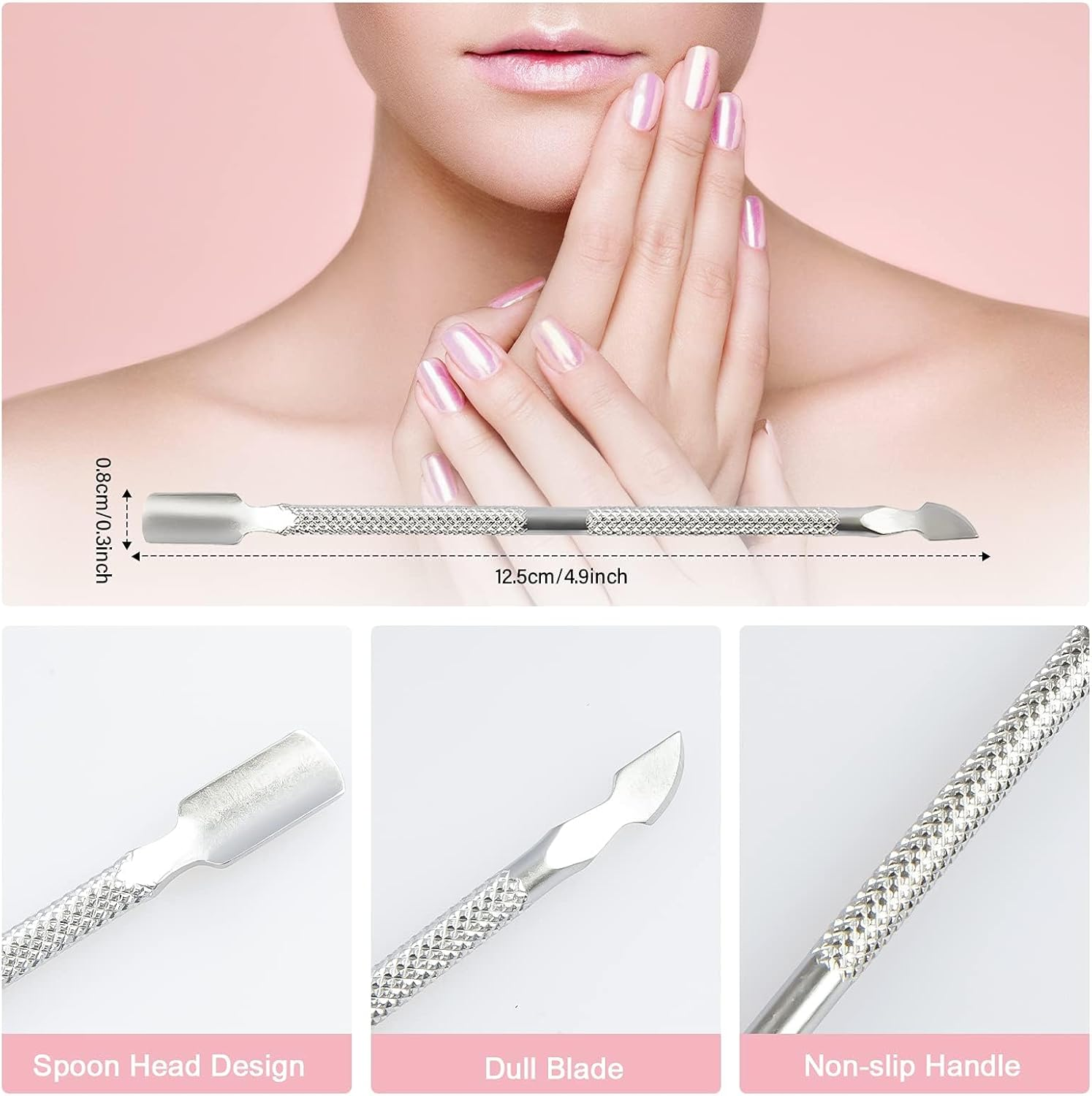 10 Pieces Stainless Steel Cuticle Pusher Cutter Professional Double Ended Metal Manicure Pedicure Tool Pusher for Fingernails, Toenails