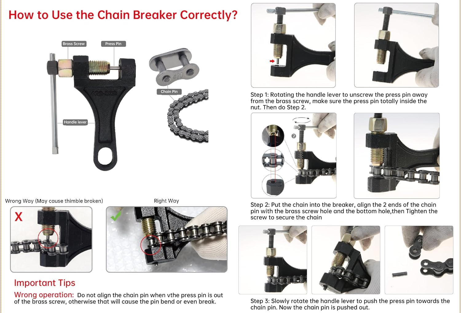 Windance Chain Breaker #420-530 Link Removal Tool for Dirt Pit Bike ATV Quad Go Kart Scooter Motorcycle Bicycle Chain Break # 420 428 520 525 528 530