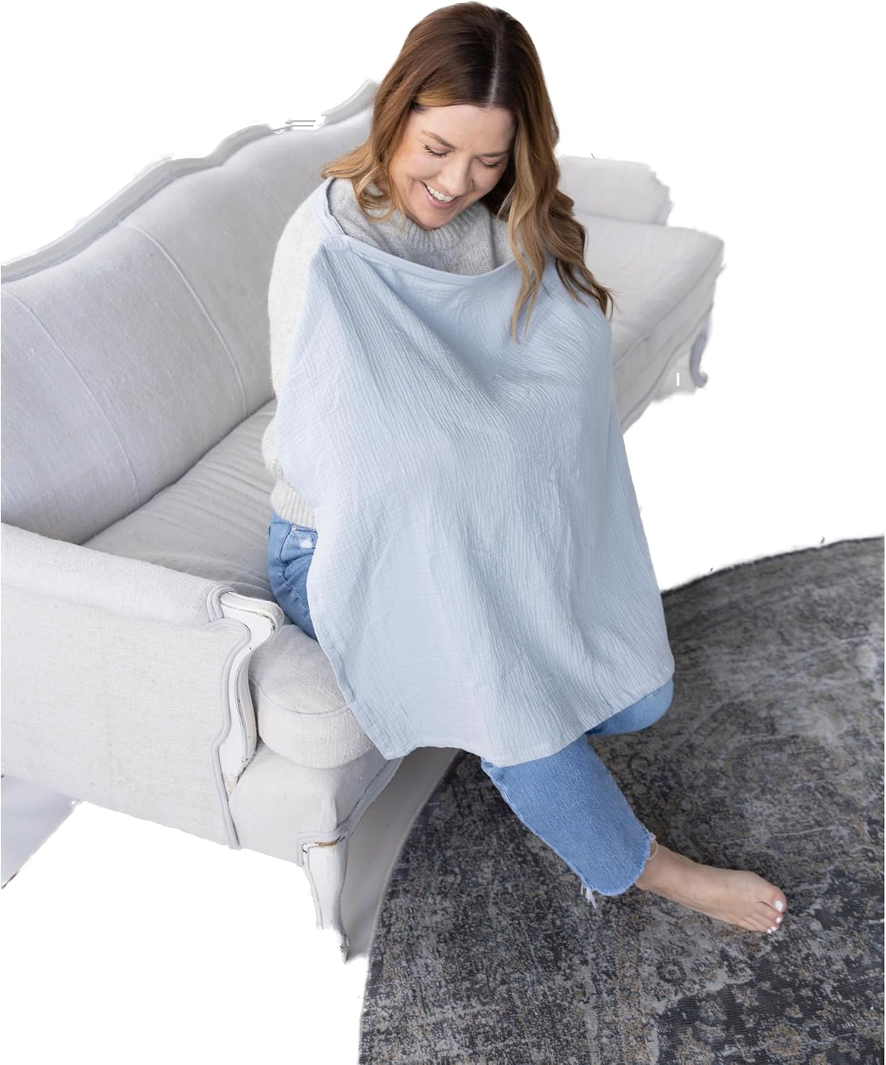 ACTIVE BABY Nursing Cover for Breastfeeding Mom with Adjustable Hoop for Hand Free Breathable Nursing Cover up | 100% Muslin Cotton Light Weight Breastfeeding Cover Wrap Shawl Scarf (Evaporation Gray)