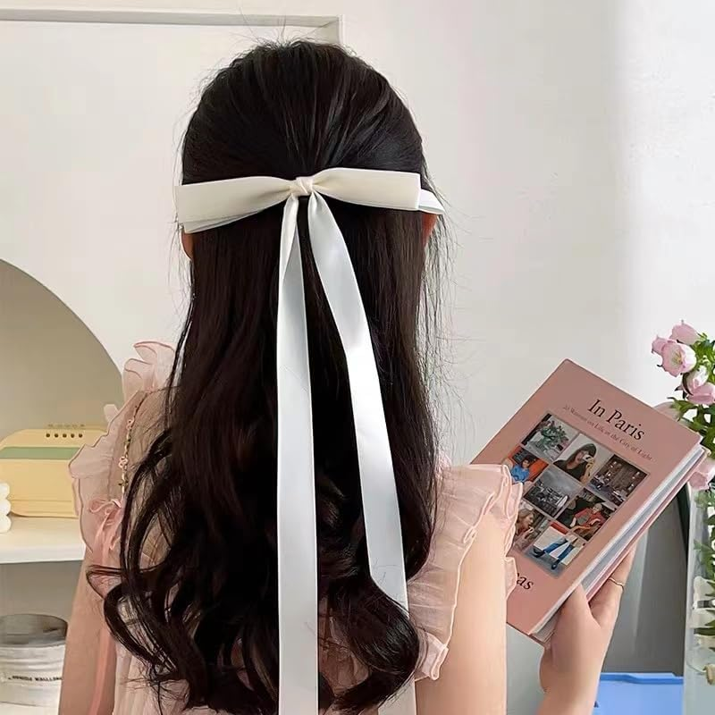 Hair Ribbon Bow Clip for Girls Tassel Ribbon Bowknot Hair Clips with Long Tail Hair Bow Barettes for Women Hair Bows Ties Long Silk Ribbon for Hair Accessories for Wedding Party Decoration image number 6