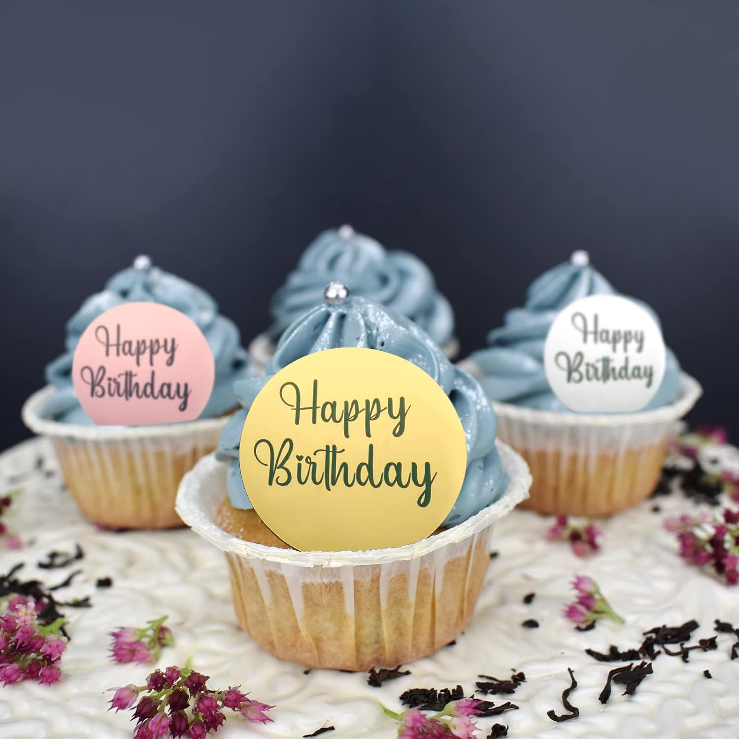 AIEX 33 Pieces Happy Birthday Decorations, Happy Birthday Topper Acrylic Mirror Decoration for Cupcakes Happy Birthday Topper Cake Birthday (Gold, Silver and Rose Gold, Round) image number 5