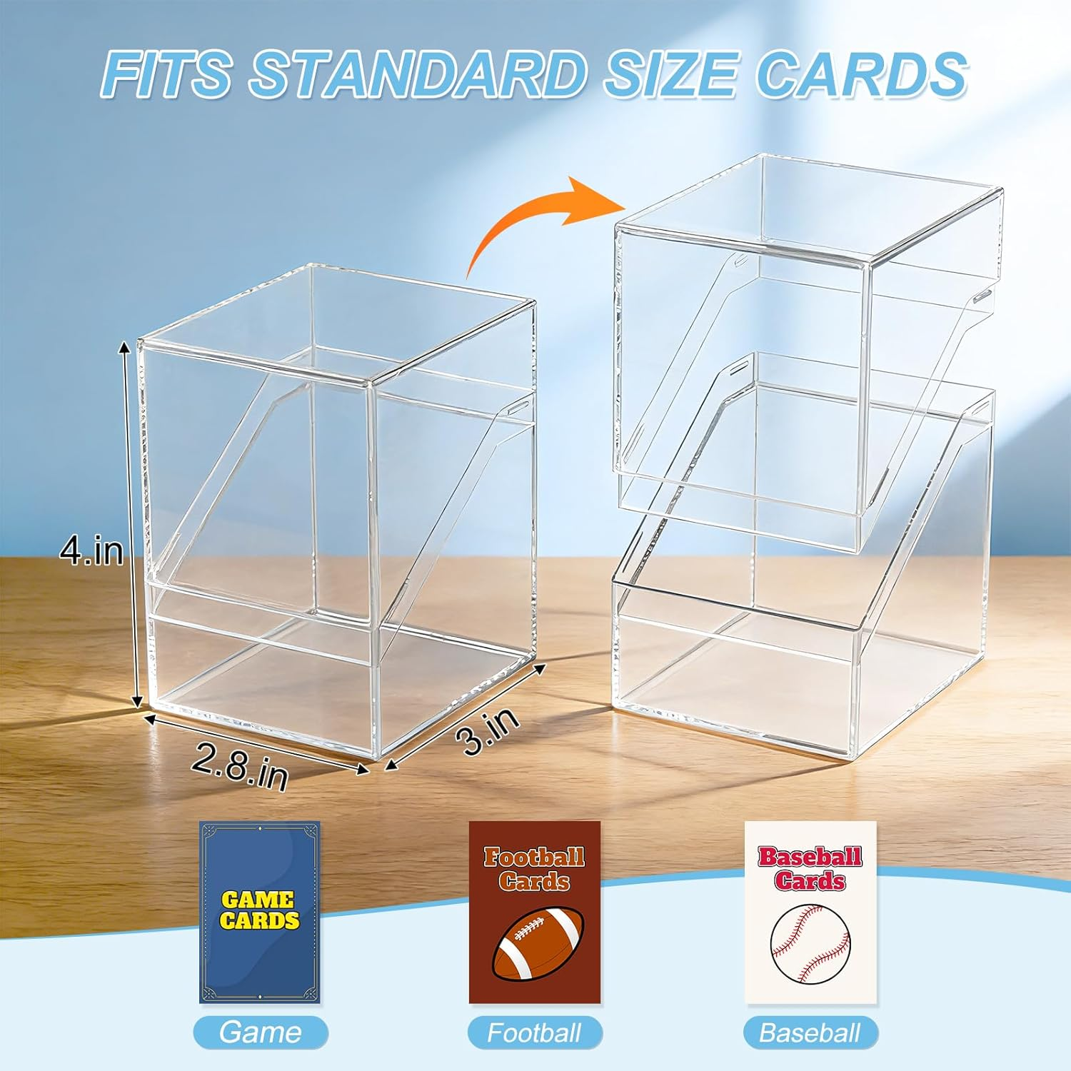 Mlikero 6 Pack Card Deck Cases,Acrylic Box for Trading Cards,Sturdy Storage Boxes Holding 100+ Sleeved Cards with Dividers,Clear and Black Fit MTG , Baseball Cards, Sport 3 Black+3 White ,0803 - 6 Clear image number 2