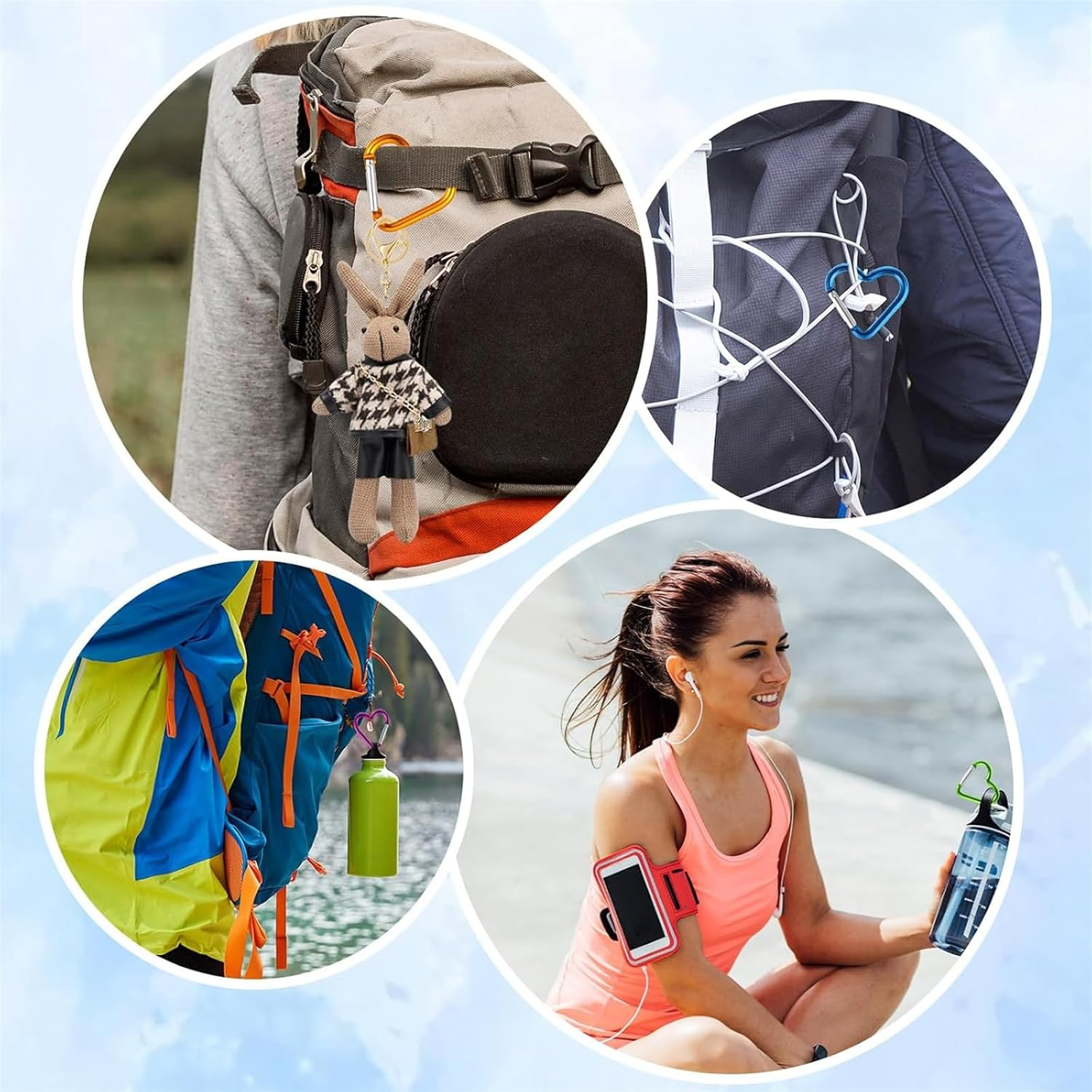 10 PCS Heart Shaped Keychain Carabiner Clips, Aluminum Heart Carabiner Spring Snap Hook Key Clip Connect Hooks for Keyring Belt Loop Water Bottle Backpack Hiking Camping