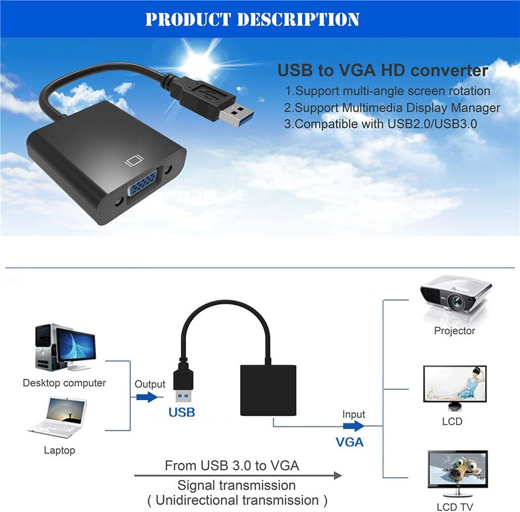 ELASO USB to VGA Adapter, USB 3.0 to VGA Adapter Multi-Display Video Converter- PC Laptop Windows 7/8,Desktop, Laptop, PC, Monitor image number 3
