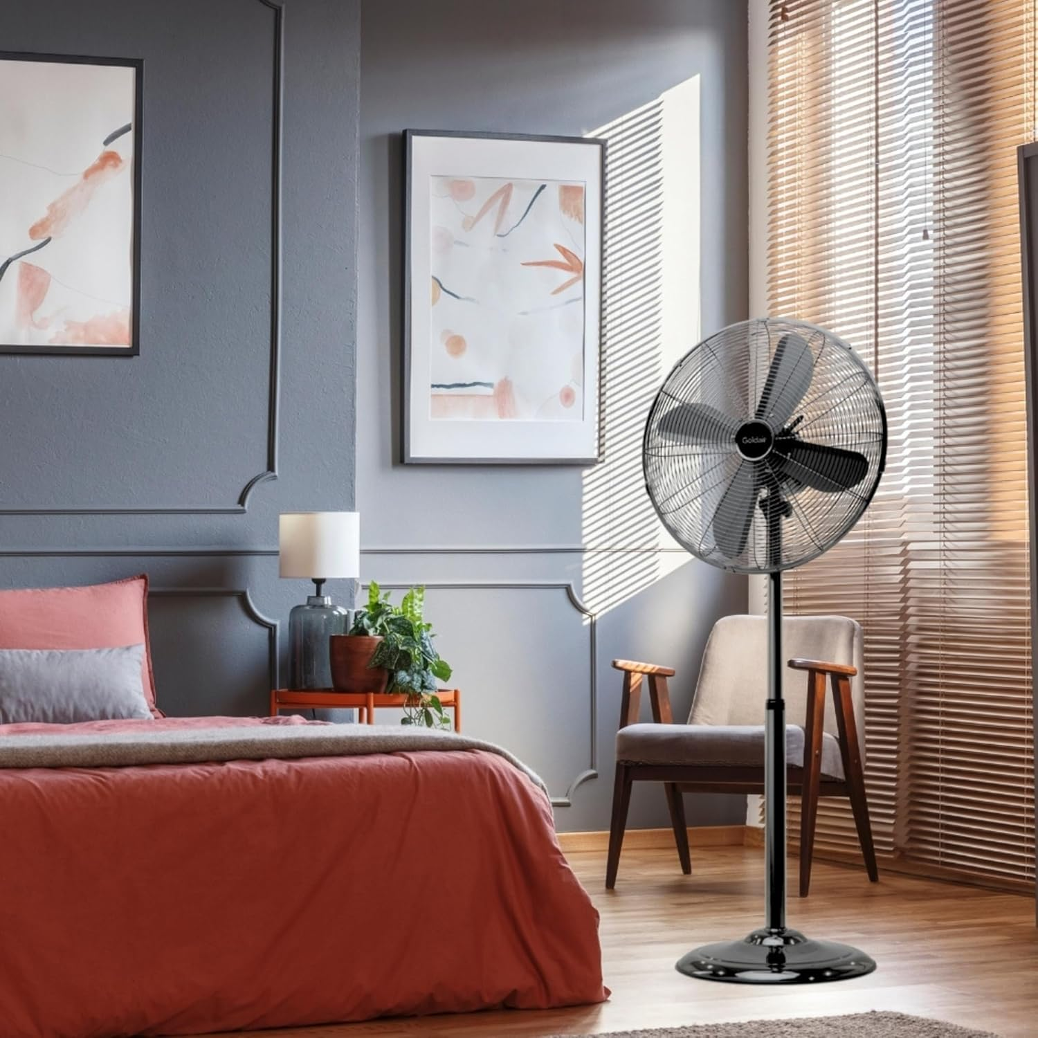 Goldair 45Cm Pedestal Fan with 3 Speed Settings, Black Chrome image number 5