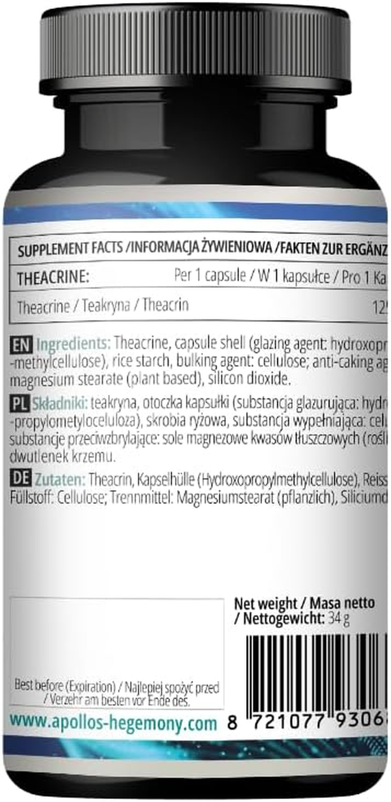 Theacrine 125Mg - 60 Vegan Capsules - Natural Alkaloid from Tea for Enhanced Focus and Energy - 2 Month Supply - Diet Supplement from Apollo'S Hegemony image number 1