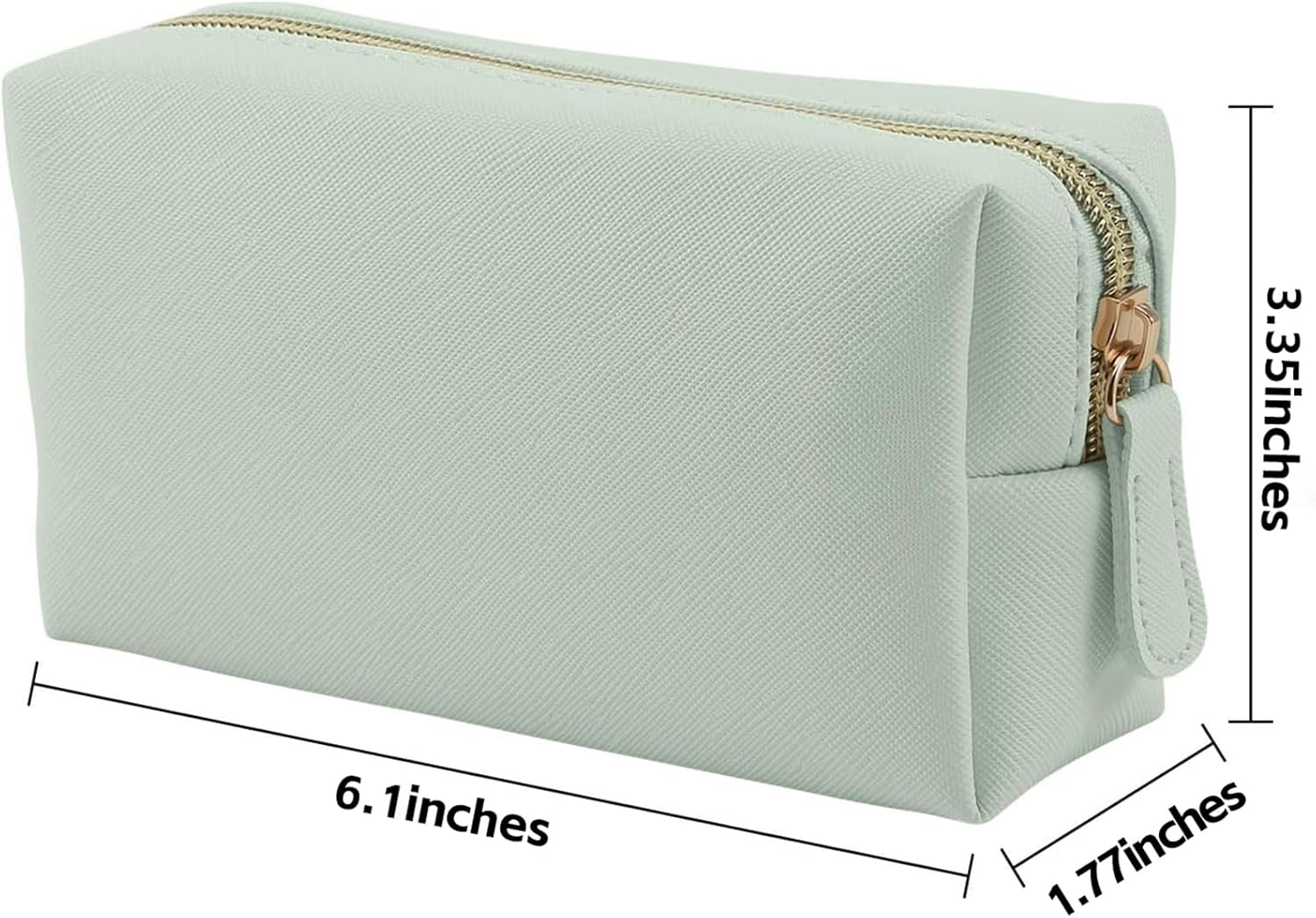 Leather Makeup Bag for Purse Travel, Portable Small Cosmetic Organizer for Women and Girls, Make up Bag with Zipper - Green image number 4