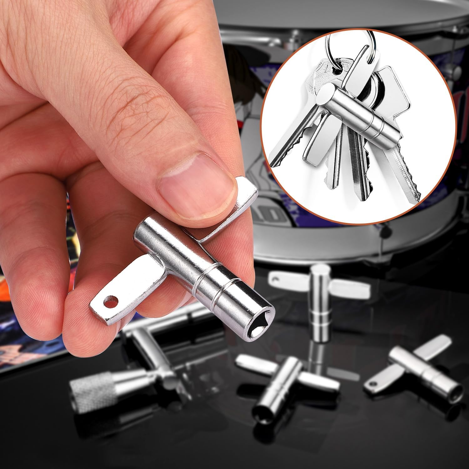 Drum Keys, 3-Pack Drum Tuning Key with Continuous Standard Motion Speed Key, Universal Drum Key Keychain Tuner Percussion Hardware Tool, Sturdy Drum Key Turner Fit for Drum Kit Drum Key Set image number 1