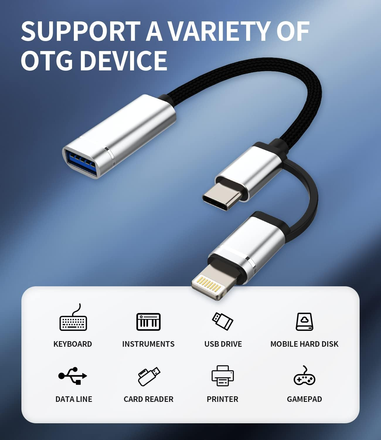 Iphone OTG Cable Adapter(2In1)Usb-A Female to USB C Lightning Male Converter Apple Iphone15 Pro Max plus Ipad Pro Air Mini 3.0 Dongle Thunderbolt Camera Mouse Cord Adaptador Compatible for Samsung CJJ image number 4