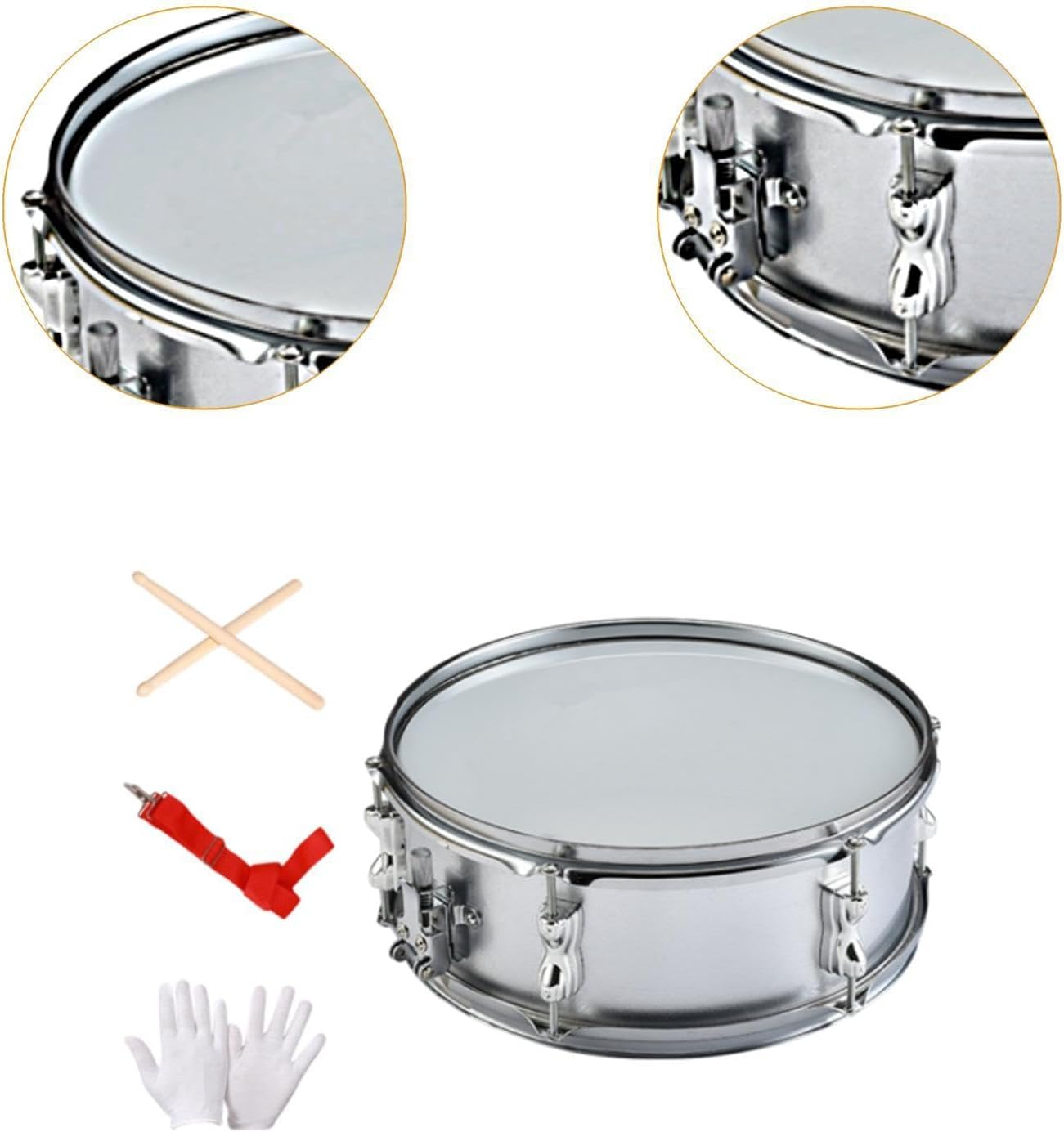 14 Inch Snare Drum Lightweight Music Drums for Beginners and Kids, Silver 14 Inch