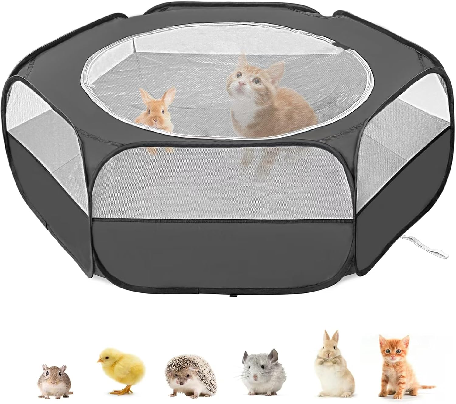 XIRGS Small Animal Playpen, Pet Playpen for Cat/Rabbit/Hamster/Guinea Pig/Bunny/Ferret/Kitten Toys Chick Brooder Box Cage Tent Pop up Play Pen with Cover, Portable Play Yard Indoor Outdoor Waterproof