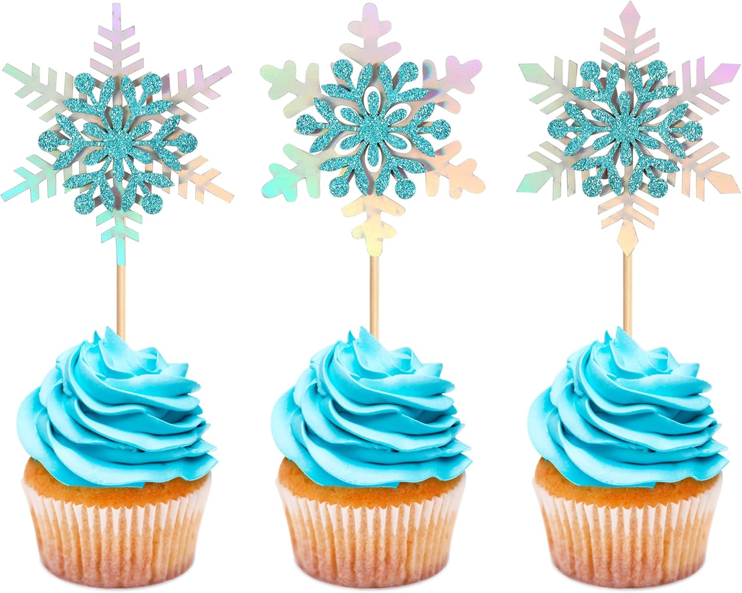 Ercadio 24 PCS Snowflake Cupcake Toppers Assemble Glitter Double Layers Winter Snowflake Cake Picks for Winter Wonderland Baby Shower Birthday Merry Christmas Party Cake Decorations Supplies image number 2