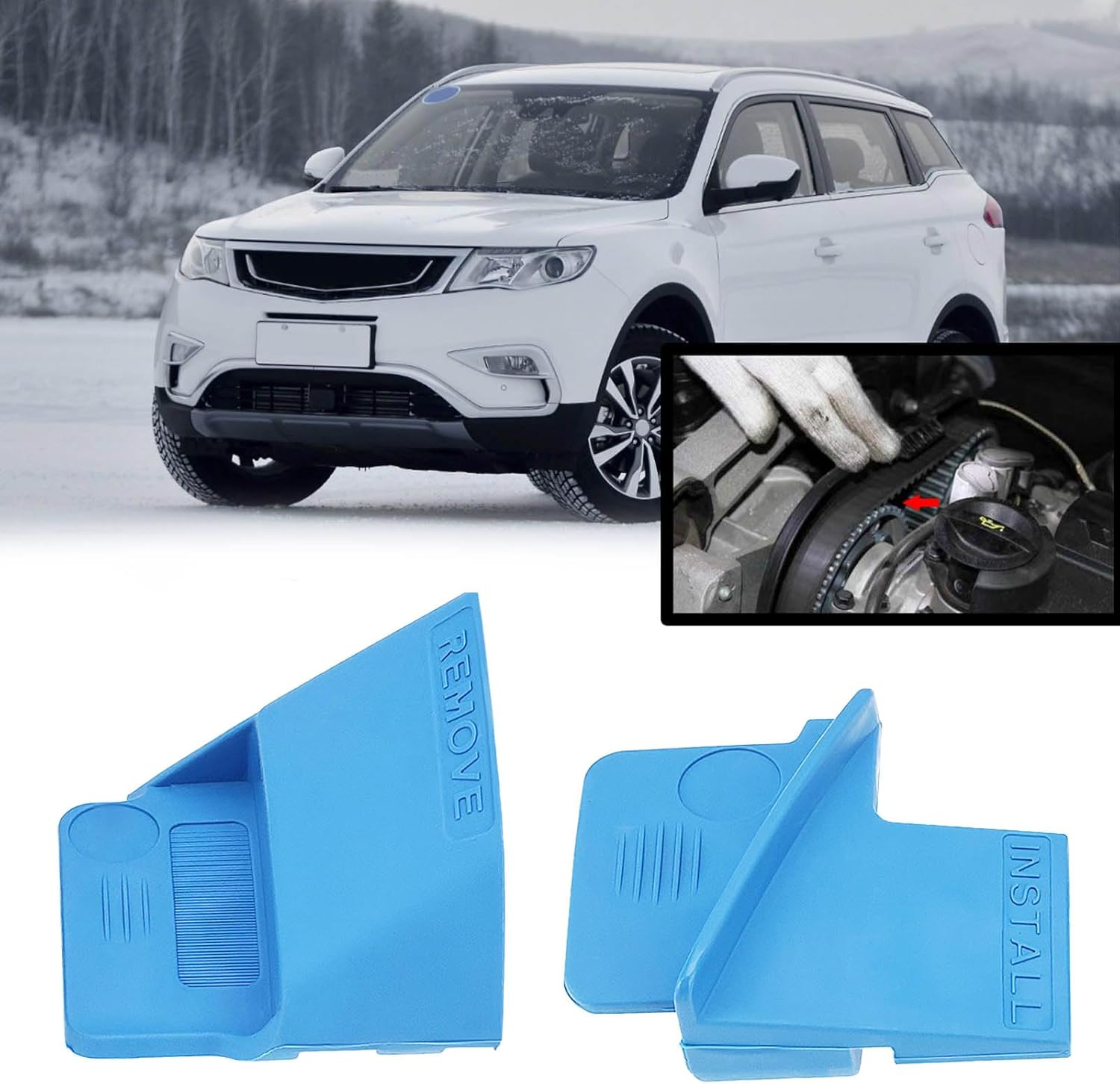 2 Sets Car Elastic Belt Support Block Disassembly Assembly Tools V Shaped Nylon Belt Disassembly Assembly Tool Kit Blue image number 3