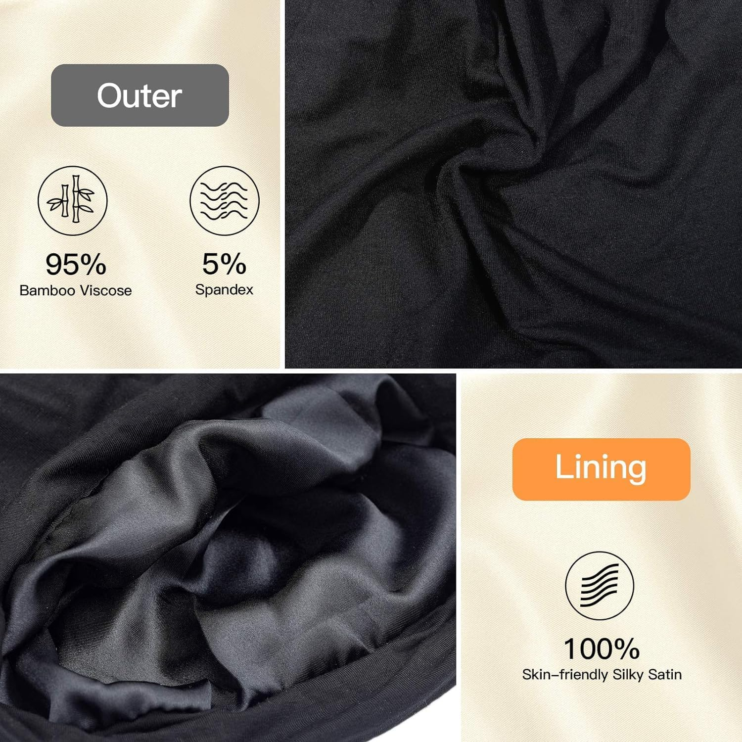 Mulberry Silk Bonnet for Women, Natural Silk Satin Lined Sleep Cap, Double-Layered Breathable Night Cap, Adjustable Silk Bonnet Hat for Curly Hair Braids, Hair Cap with Elastic Band image number 4