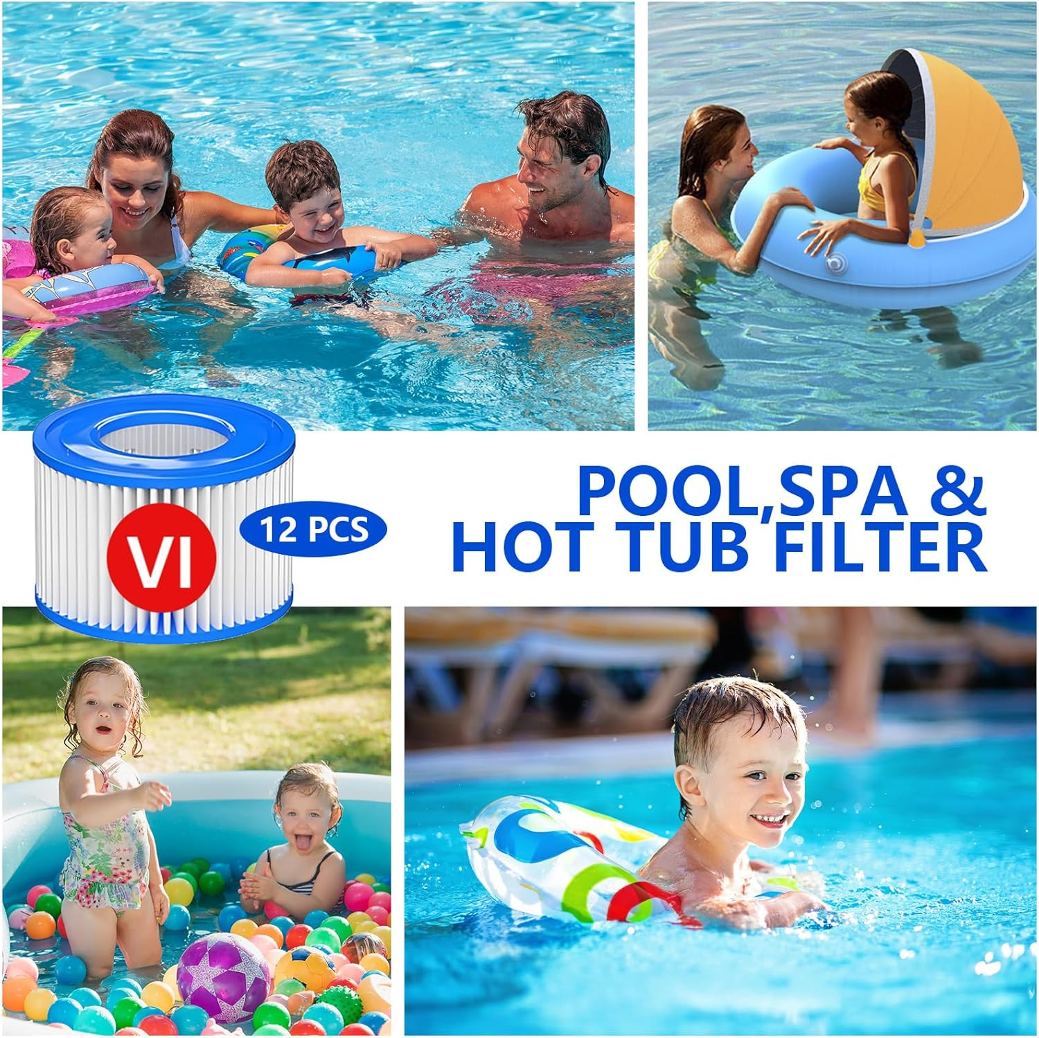 Yazoni 12 Pack Type VI Hot Tub Filter Cartridge, Funsicle Pool Filters, Compatible with Lay-Z-Spa BESTWAY VI Swimming Pools Pump, Filter Cartridge Replacement for above Ground Summer Waves Pool, Kids image number 2
