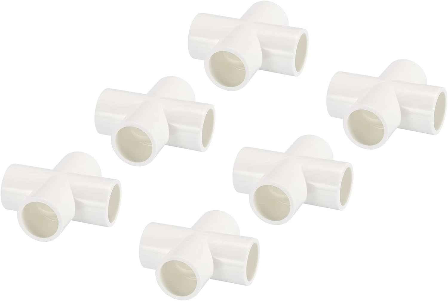 6 Pack PVC Pipe Fittings - Water Tubing Joint Connectors Adapters, 4 Way Union Tee Corner Coupling, Apply to Outdoor/Garden (White, 20Mm ID) image number 3