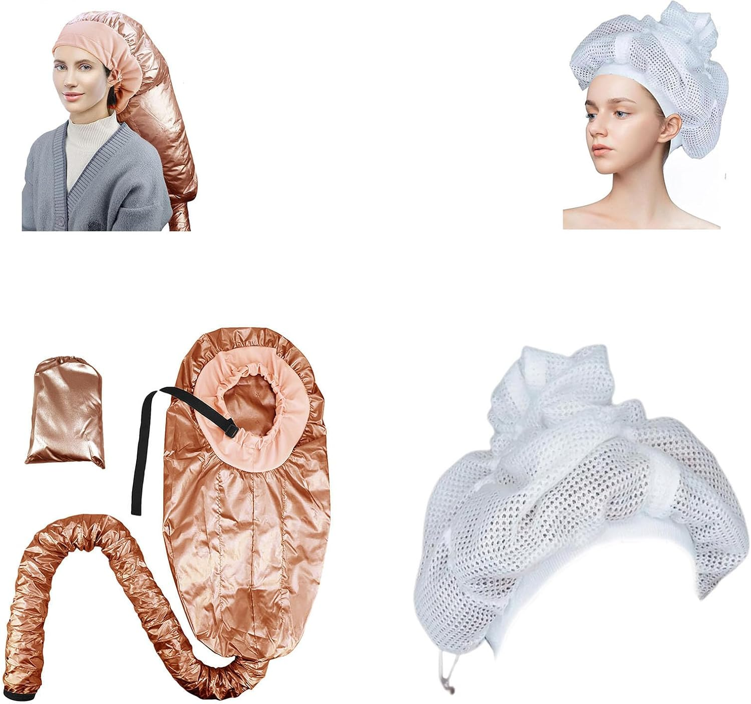 Net Plopping Cap for Drying Curly Hair, 2 in 1 Bonnet Hooded Hair Dryer Attachment, Hair Cap with Drawstring, Adjustable Bonnet for Curly Hair, Reusable Net Plopping Bonnet Set for Women