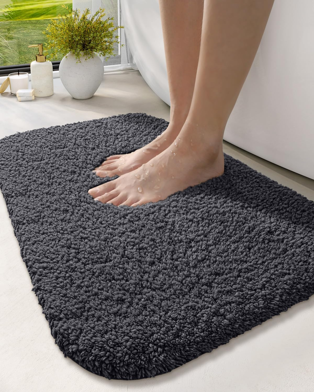 DEXI Bathroom Rug Mat, Extra Soft and Absorbent Bath Rugs, Washable Non-Slip Carpet Mat for Bathroom Floor, Tub, Shower Room, 32"X20", Charcoal image number 4