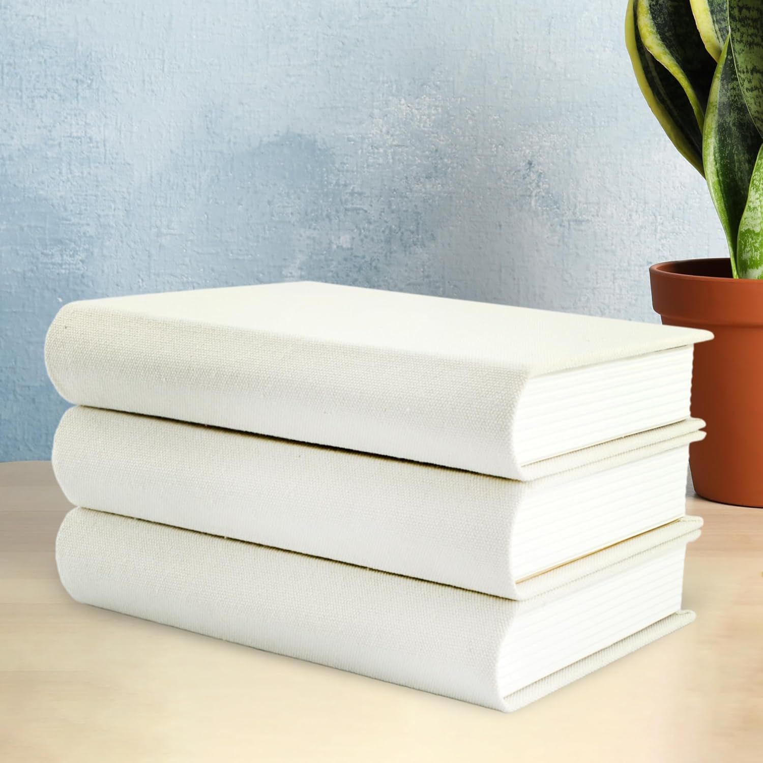 Auldhome Faux Book Stack (Cream); Blank Set of 3 Decorative Books for DIY Crafts and Home Decor