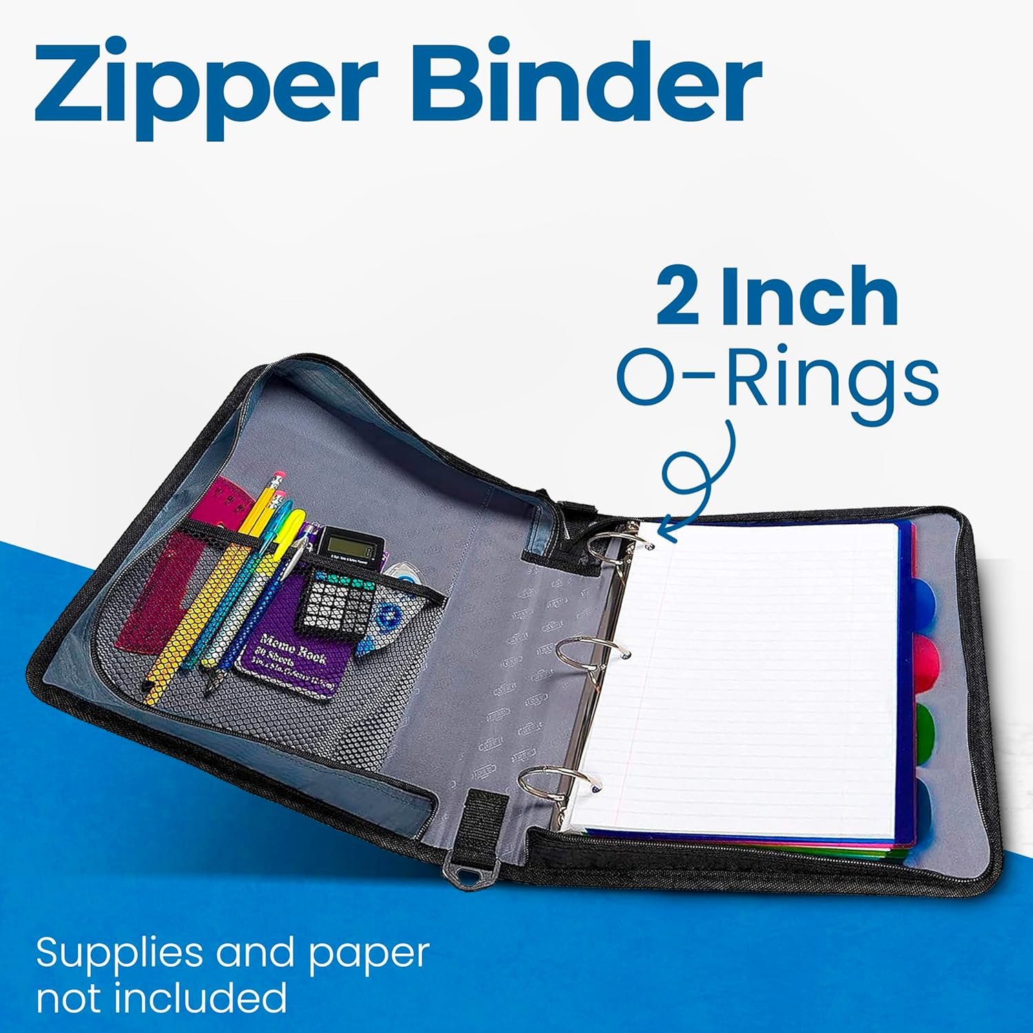 Case-It the Classic Zipper Binder - 2 Inch O-Rings - Multiple Pockets - 800 Sheet Capacity - Comes with Shoulder Strap - Midnight Blue D-251 image number 1