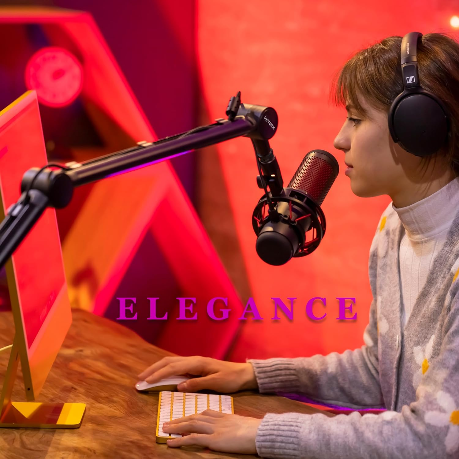 IXTECH Microphone Boom Arm with Desk Mount, 360&deg; Rotatable, Adjustable and Foldable Scissor Mounting for Podcast, Video Gaming, Radio and Studio Audio, Sturdy and Universal - Elegance Model image number 5