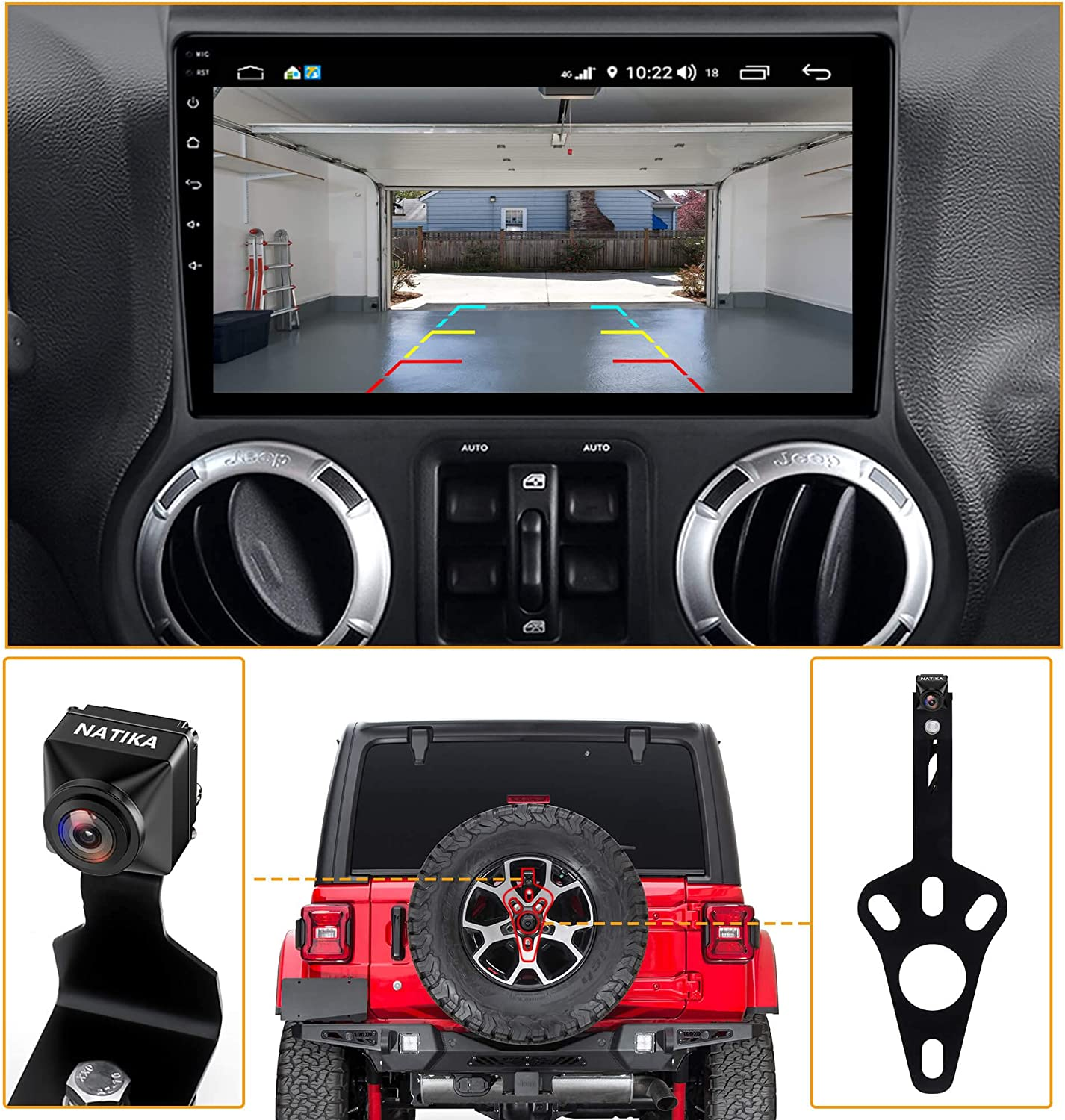 NATIKA Backup Camera for 2007-2018 Jeep Wrangler JK: No Distorted Affect Starlight Night Vision CVBS | AHD Waterproof HD Spare Tire Mount Backup Reverse Rear View Camera for Jeep Wrangler JK 2007-2018 image number 3