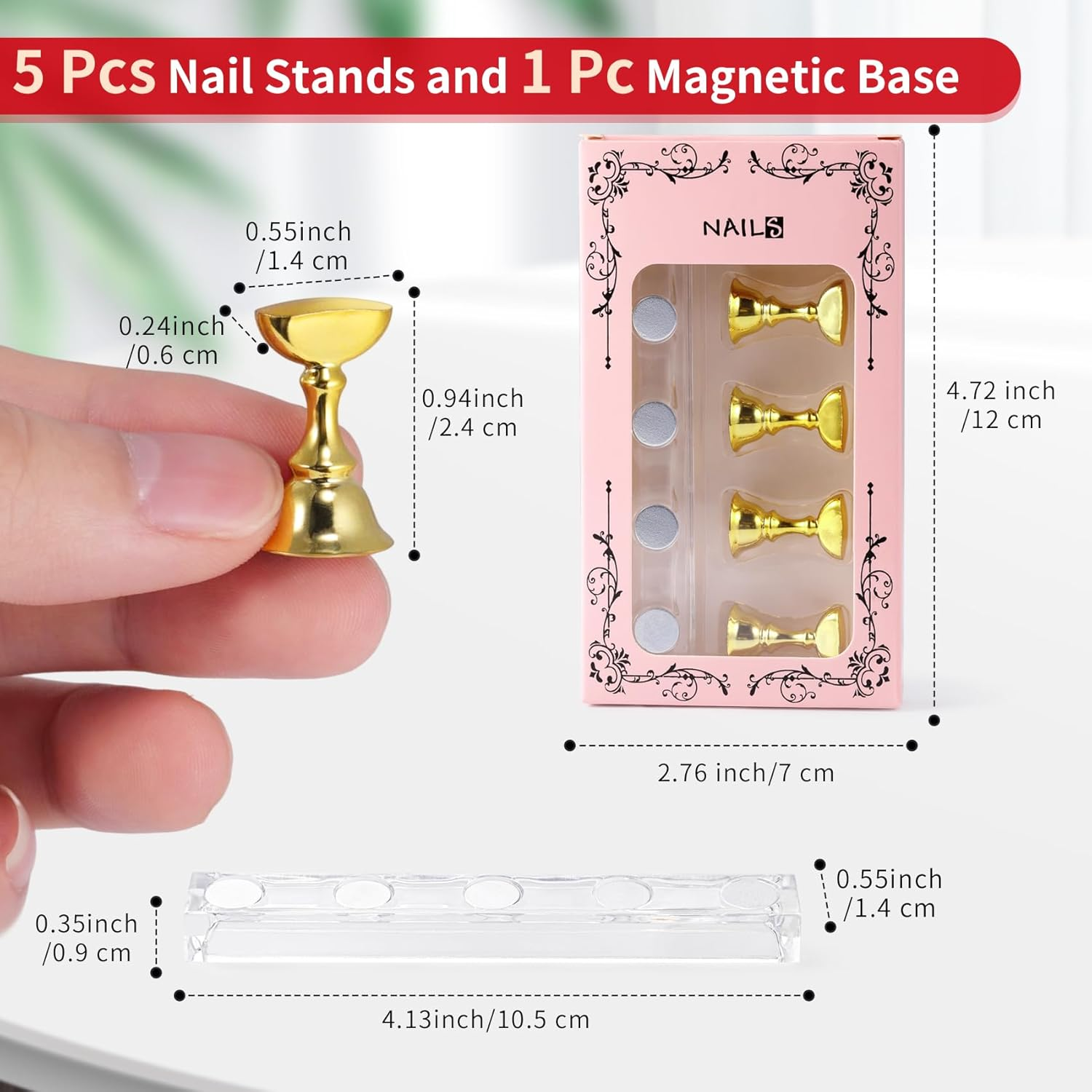 Annhua Nail Display Stand - Magnetic Nail Holder for Press on Nails, Pink, Acrylic, Fake Nails image number 3