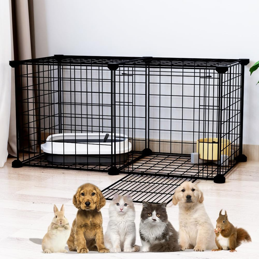 Small Animal Cage,Portable Metal Wire Mesh Outdoor & Indoor Pet House Cage with Tray Exercise Place Crate for Kitty,Puppy,Rabbits,Guinea Pig and Small Animals (Black, 1 Door) image number 5
