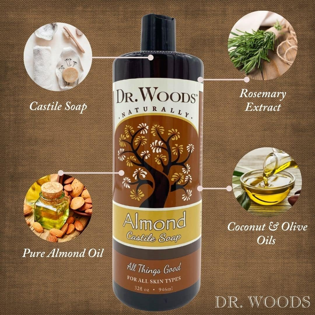 Dr. Woods Pure Almond Liquid Castile Soap 32 Ounce (Pack of 2)