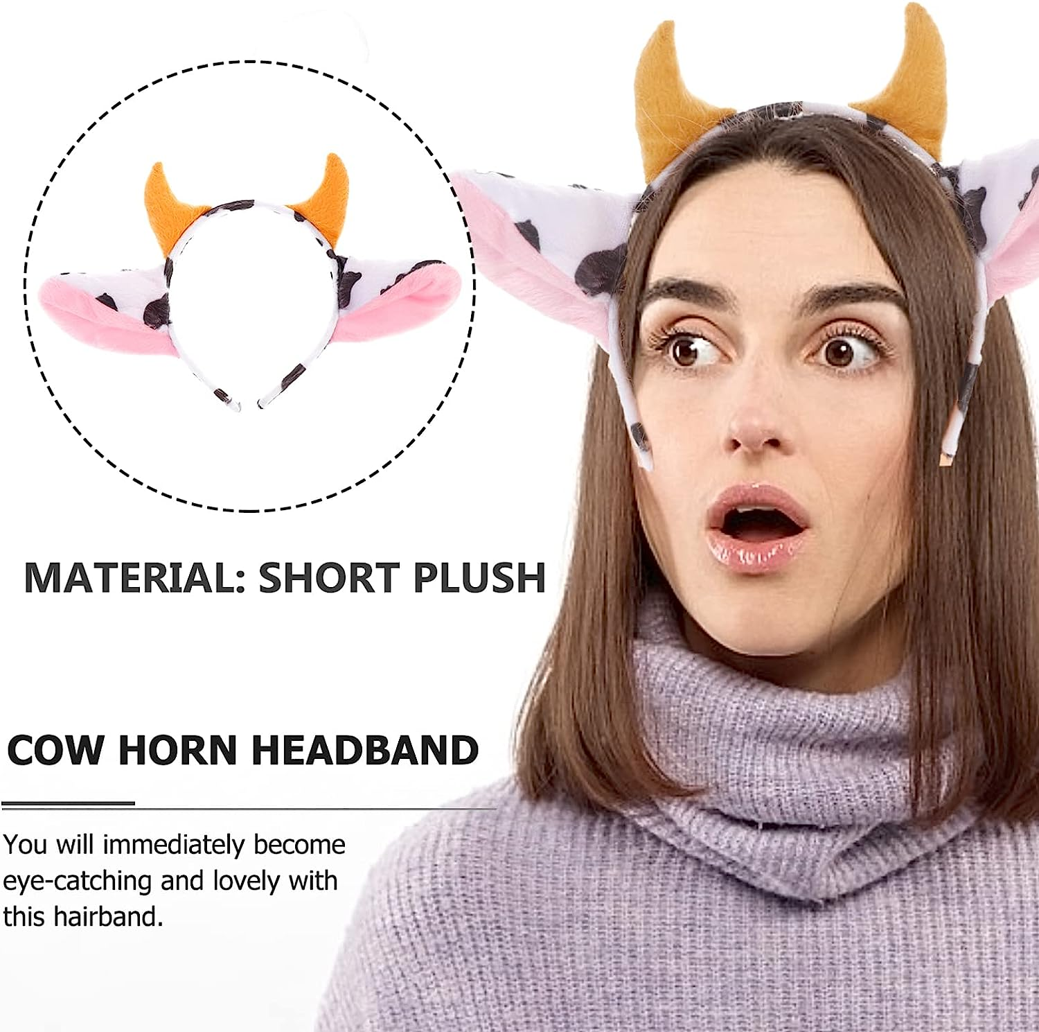 STOBOK Cow Ears Headband Dairy Cow Headband Hairhoop Cartoon Ears and Horns Design Hairhoop S Costume Headw for Halloween Party Cosplay Prop image number 1