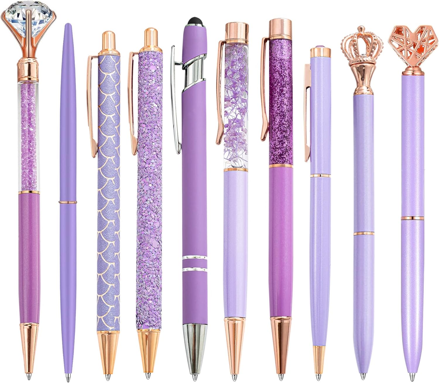 10 Pcs Purple Glitter Ballpoint Pens,Comfortable Writing Pens,Metal Retractable Pretty Journaling Cute Pens Bulk, Black Ink Medium Point (1.0Mm) image number 4