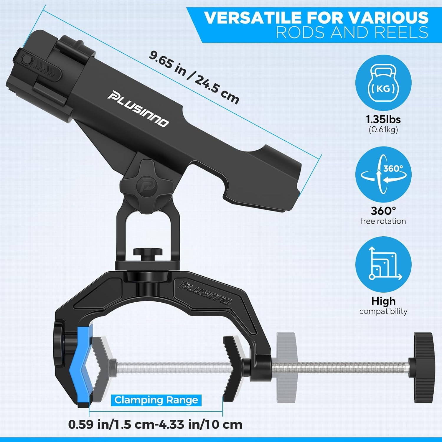 PLUSINNO Fishing Rod Holders for Boat, Upgraded Fishing Rod Holder with Enlarge Clamp, Innovative Dual-V Shaped Design, Fit Round/Square Tube Boat Fishing, Fishing Gear, Fishing Gifts for Men - Rod Holder-1 Pack image number 2