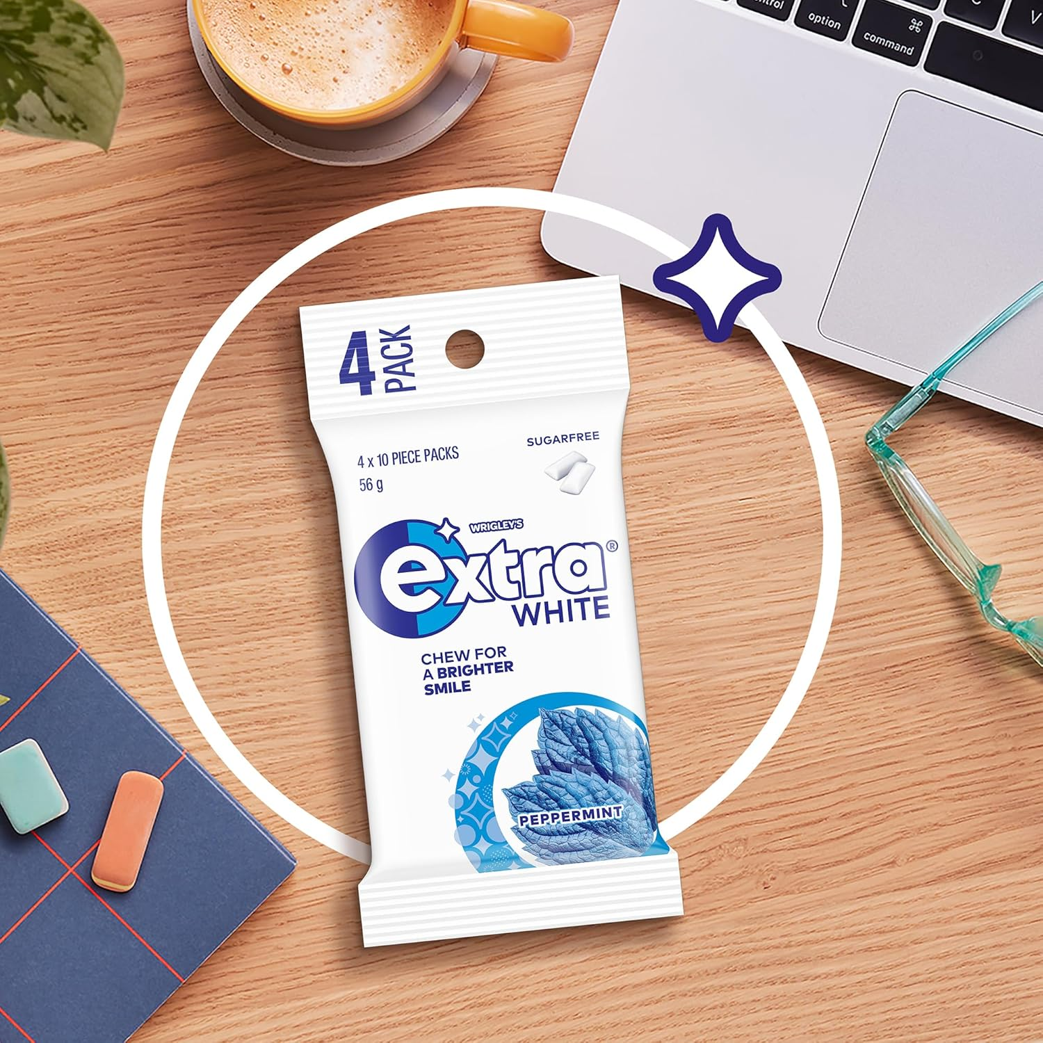 Extra White Peppermint Flavour Sugar Free Chewing Gum 56 G image number 1