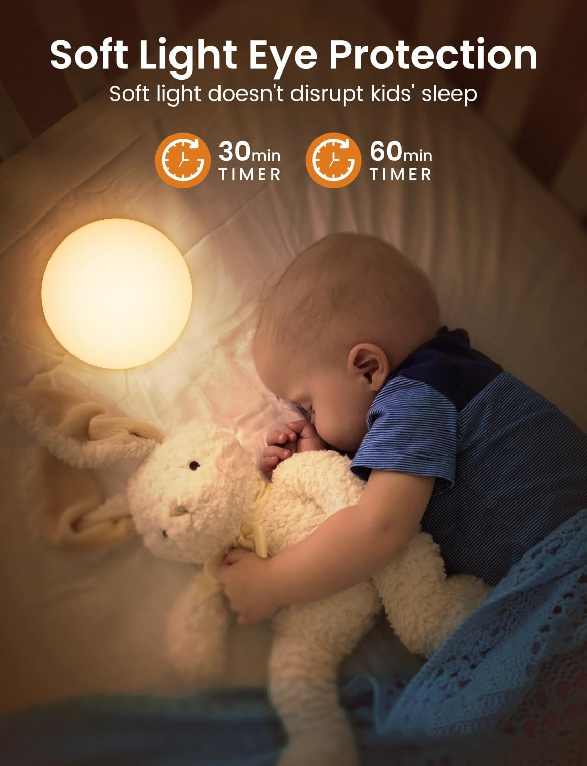 Night Light Kids, KOOFIT LED Night Light Touch Control, Warm Light, 8 RGB Colors, 1 Hour Timer, USB Rechargeable Baby Night Light for Kids, Dimmable Night Lamp for Bedroom, Nursery, Newborn, Adults image number 6