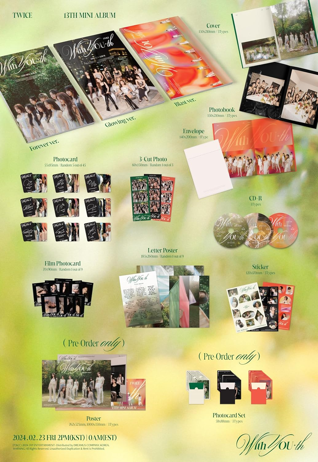 Twice with You-Th 13Th Mini Album Standard Version Cd+Letter Poster+Photobook+Photocard+3Cut Photo+Film Photocard+Sticker+Tracking Sealed TWC (Glowing Version)