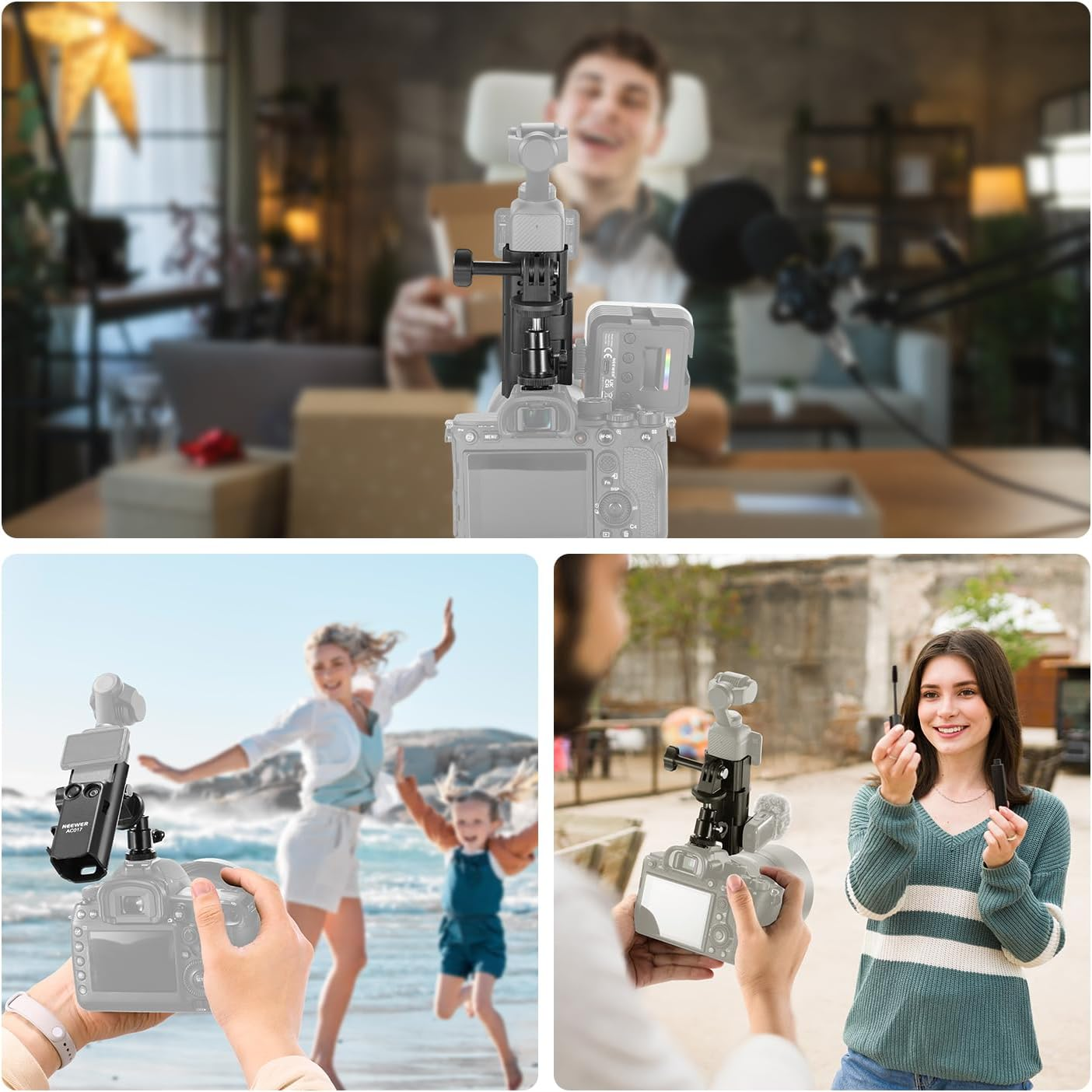 NEEWER Basics Pocket 3 Extension Adapter Mount Kit Compatible with DJI Osmo Pocket 3, Expansion Cage Frame, Dual Cam Setup with Cold Shoe for DSRL Digital Camera Vlogging, GP-68 image number 3