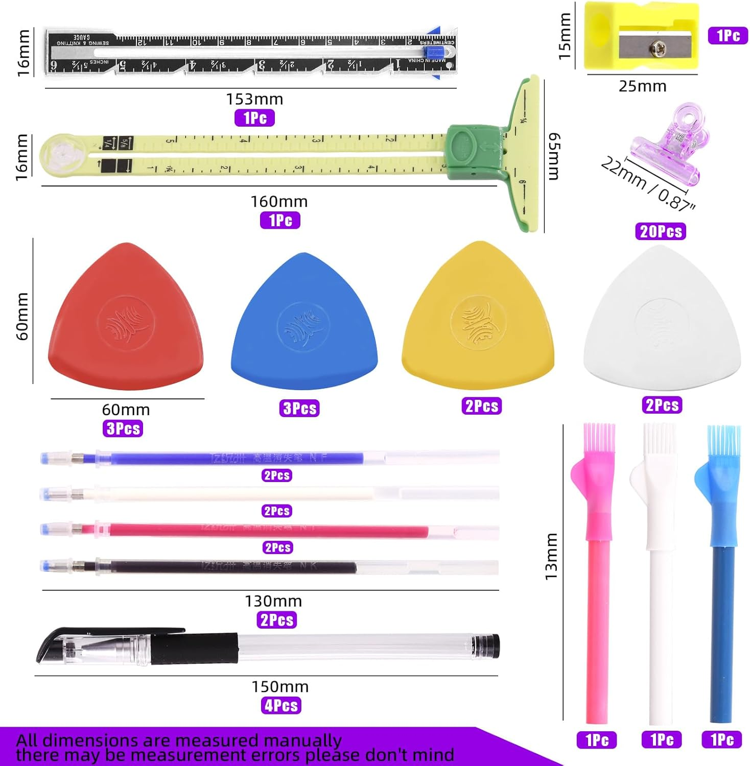 Swpeet 48Pcs Sewing Tools Kit, Tailors Chalk, Sewing Fabric Chalk, Sewing Fabric Pencils, 5-In-1 Sliding Gauge Measuring Sewing Ruler Tool, Heat Erasable Fabric Marking Pens with 4 Refills image number 4