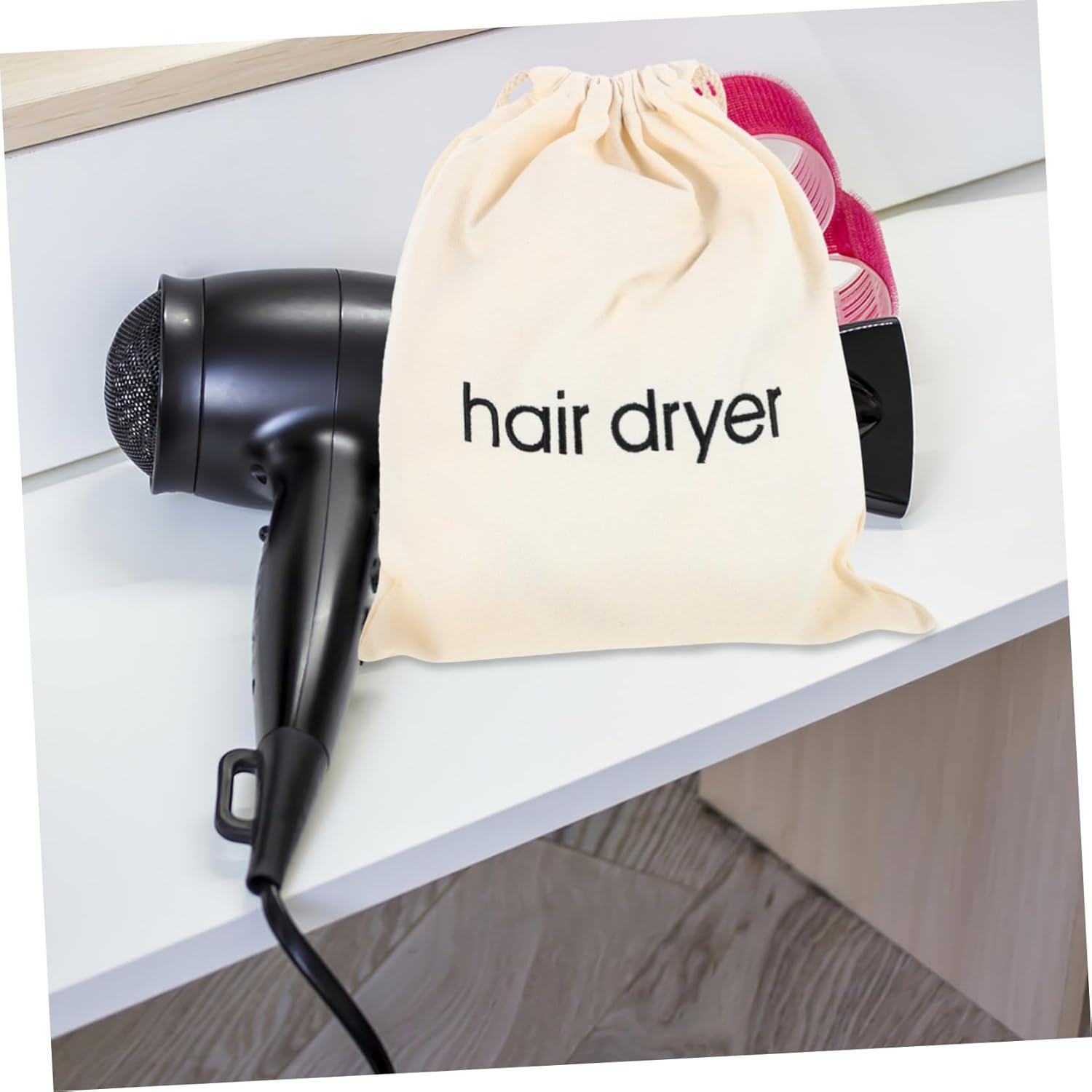 2Pcs Hair Dryer Bag Cotton Canvas Drawstring Case Travel Storage Bags for Hair Tools Large Capacity for Hotel Home image number 2