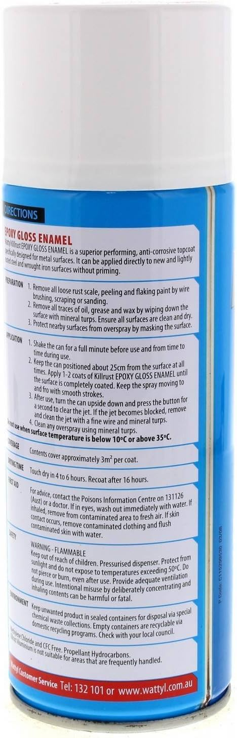 Killrust Gloss Enamel White Aero Spray Paint Can 300G Wattyl Anti-Corrosive image number 3