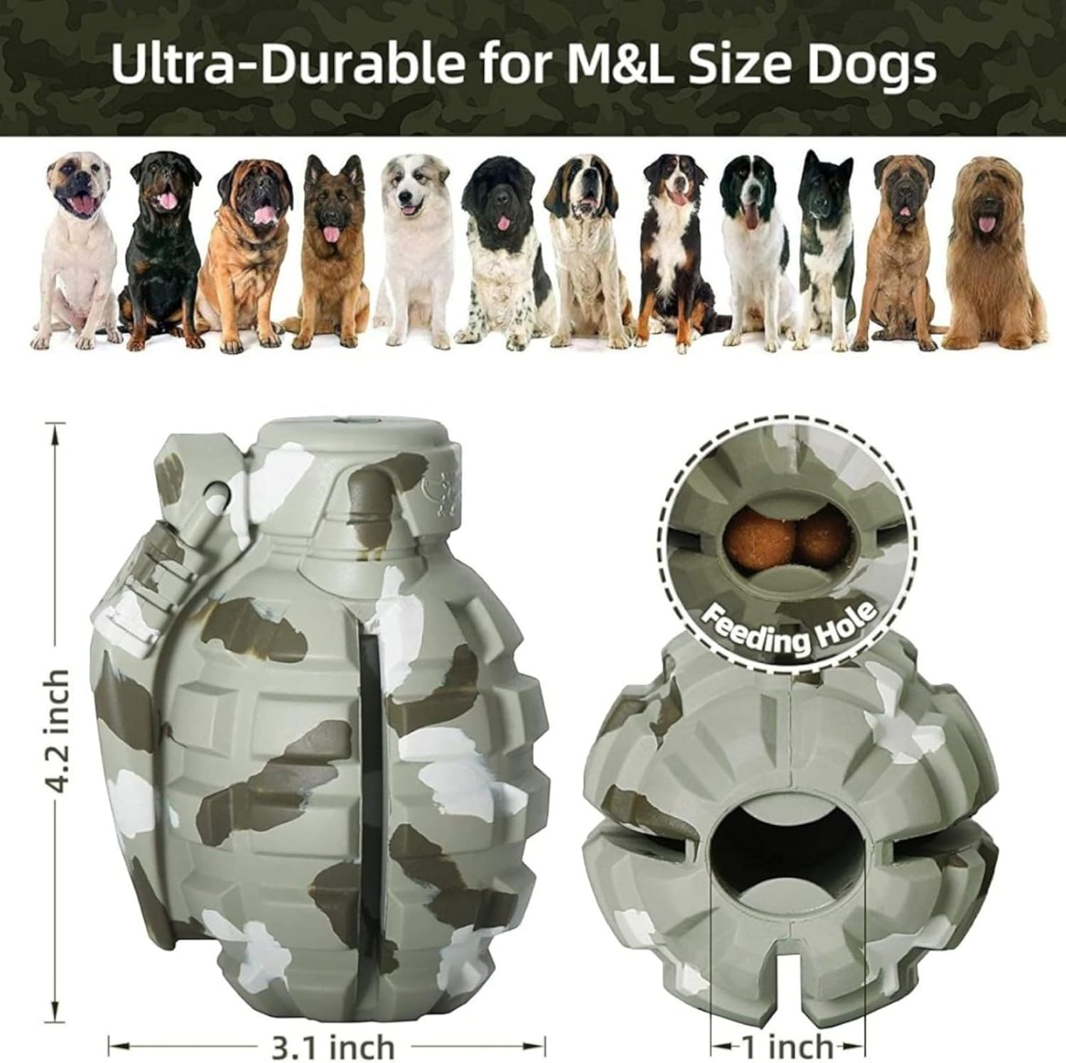 Royal Pets AU Indestructible, Durable & Tough Grenade Dog Chew Toy- Camouflage image number 2