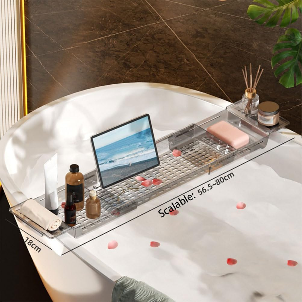 Bathtub Tray Retractable Bathtub Rack Trays Multifunction Storagetub Shelf Bath Tub Tray Table Bath Tub Organizer Acrylic Companion Bathroom for Home Bathtubed, Relaxing Spa image number 5