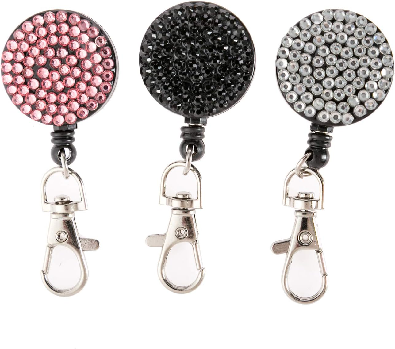 Hot 3PCS Pack 32" All around Bling Crystal Leather Neck Strap Lanyard W/Retractable Badge Reel for ID Badge Keys Holder Cute Rhinestone Gift Id/Name Badge Holder(3X) image number 2